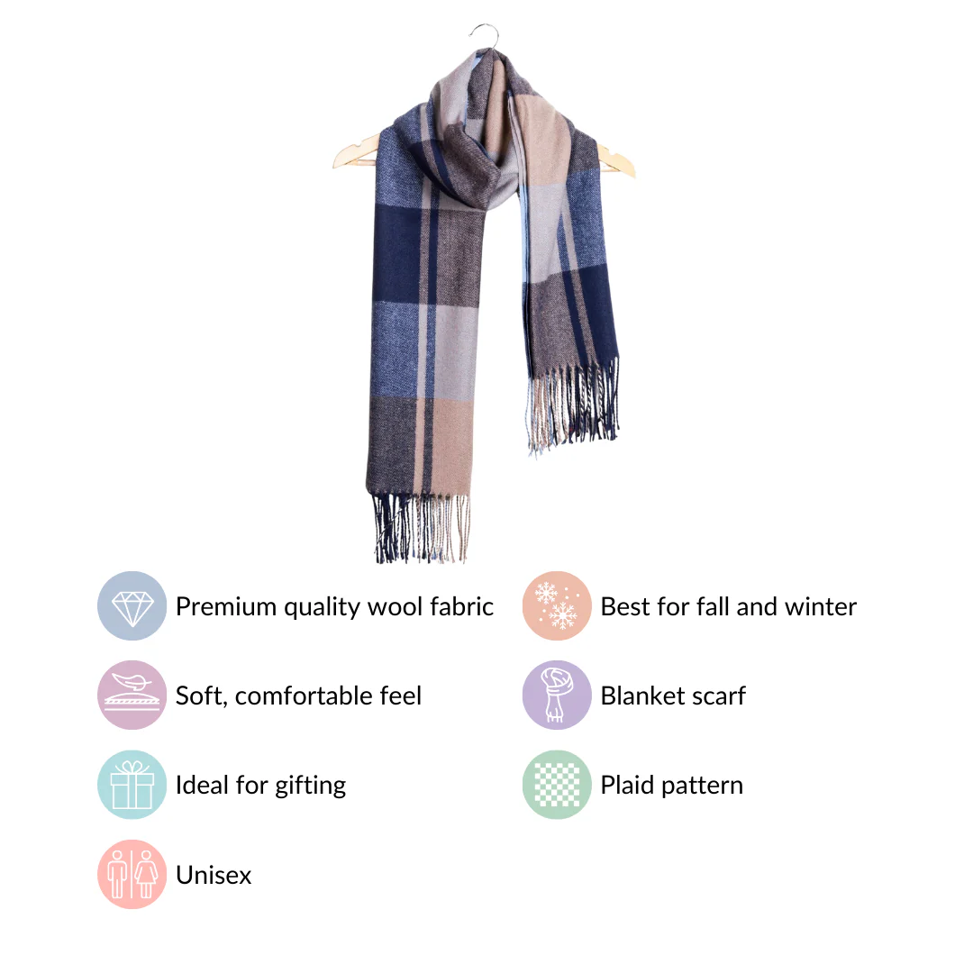 Blue Plaid Pattern Wool Scarf - Image 4