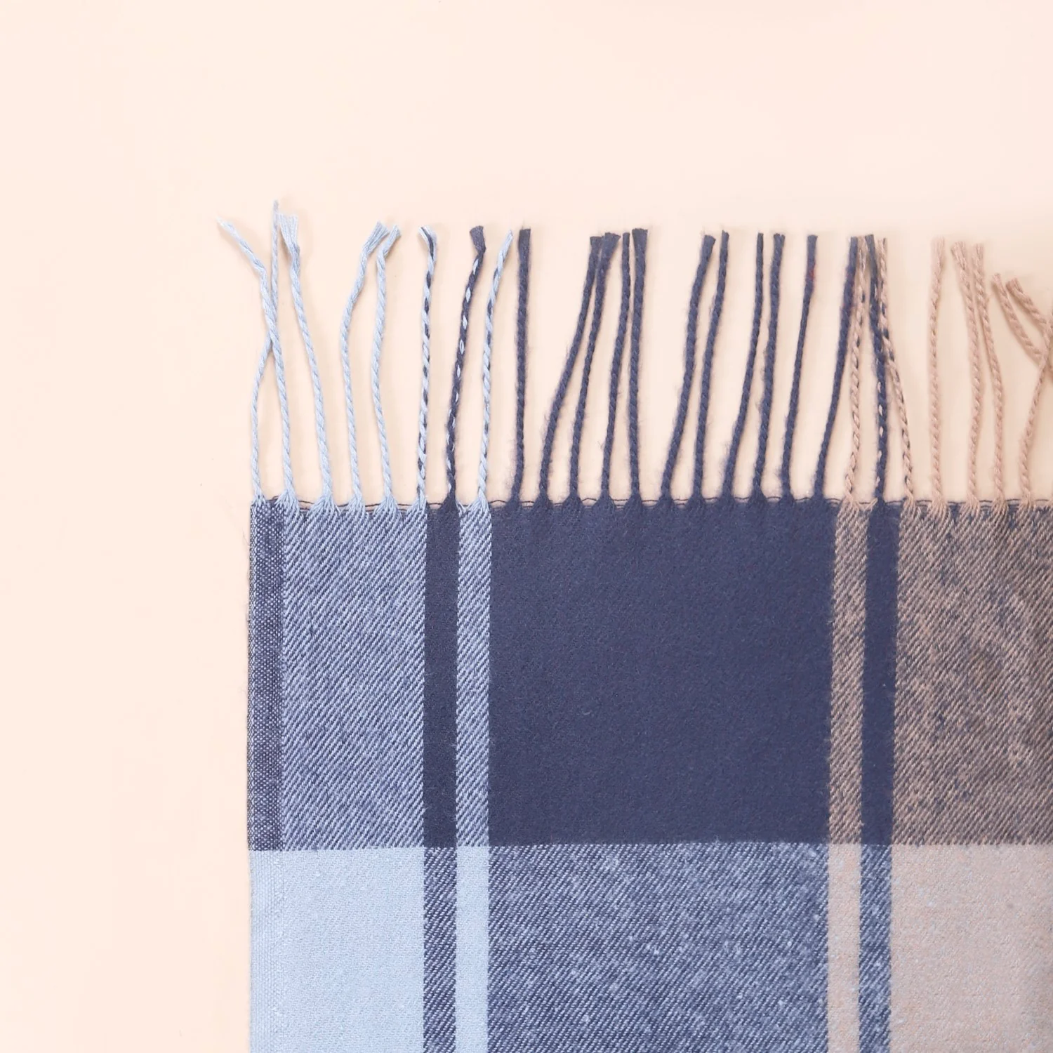 Blue Plaid Pattern Wool Scarf - Image 7