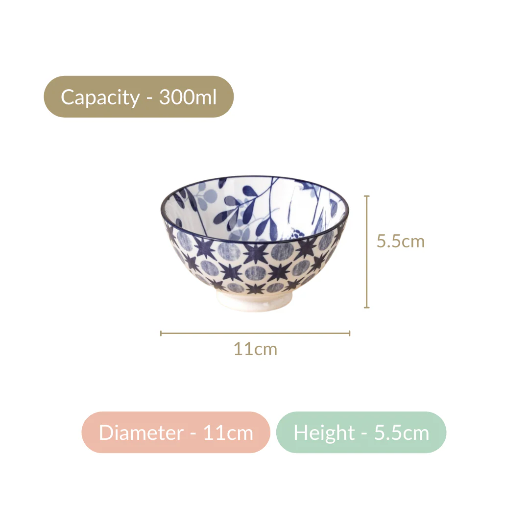 Blue Print Ceramic Snack Bowls Set Of 4 300ml - Image 5