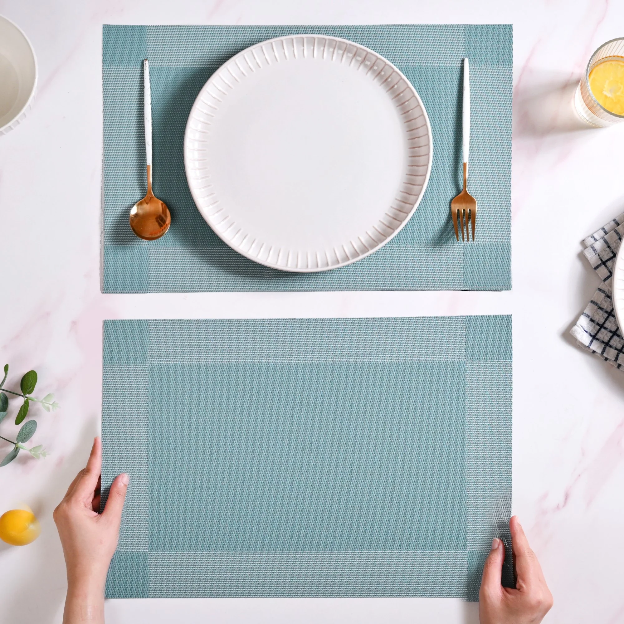 Blue Reversible Dining Table Mats Set Of 6 - Image 3