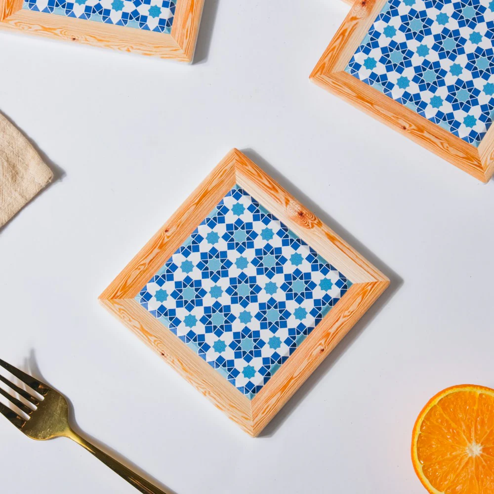 Blue Square Zellij Art Ceramic Coaster Set Of 4 - Image 8