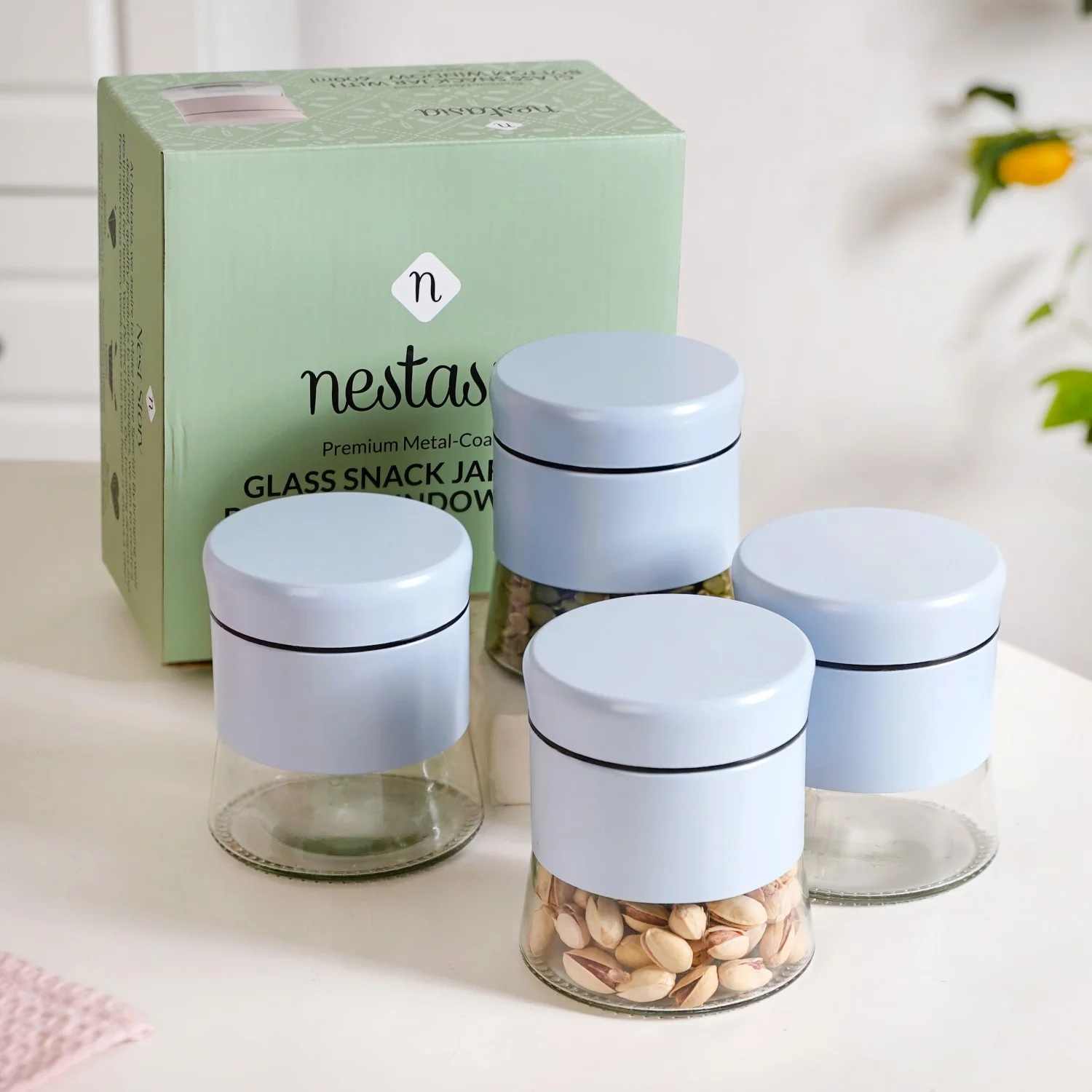 Blue Winnie Glass Jar With Metal Cover Set Of 4 600ml - Image 9