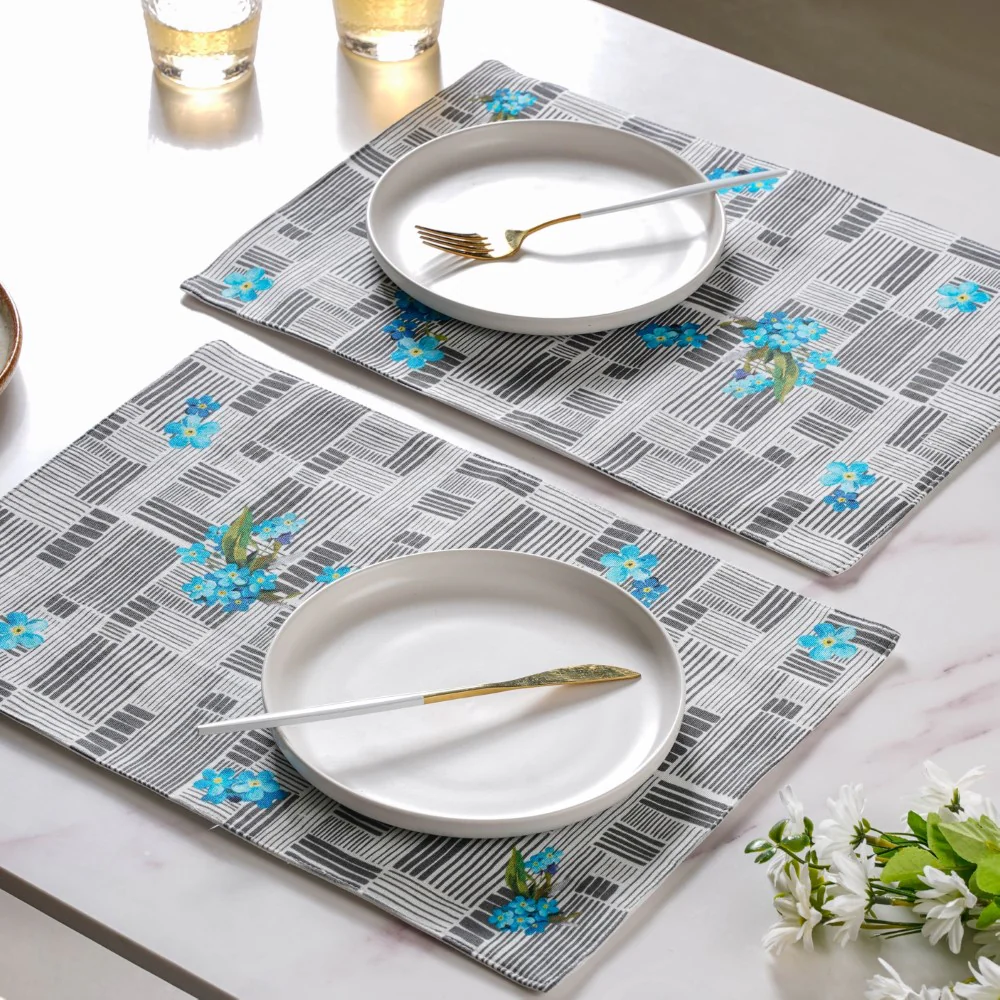 Bluebell Dining Cotton Printed Table Mat Grey Set Of 2 - Image 7