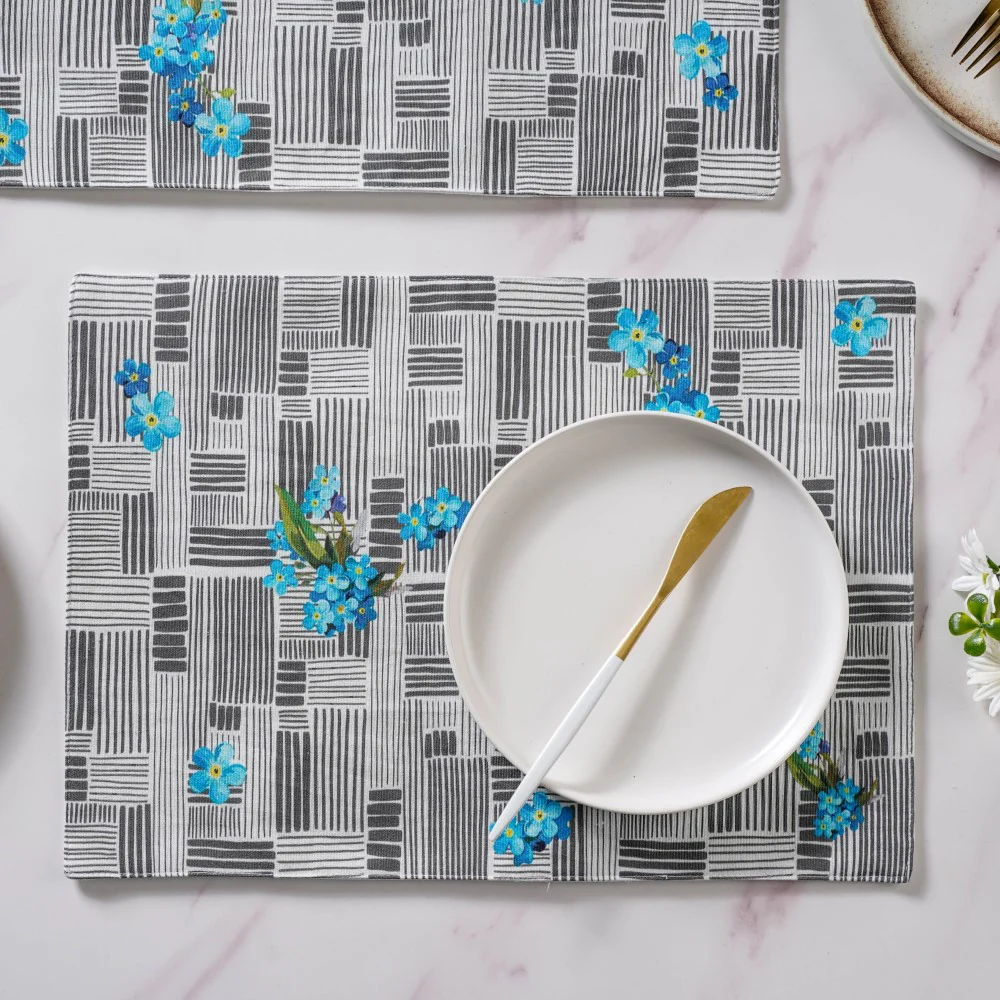 Bluebell Dining Cotton Printed Table Mat Grey Set Of 6 - Image 5