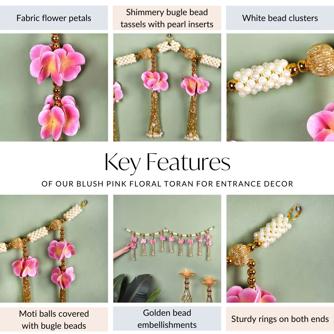 Blush Pink Floral Toran For Entrance Decor - Image 5