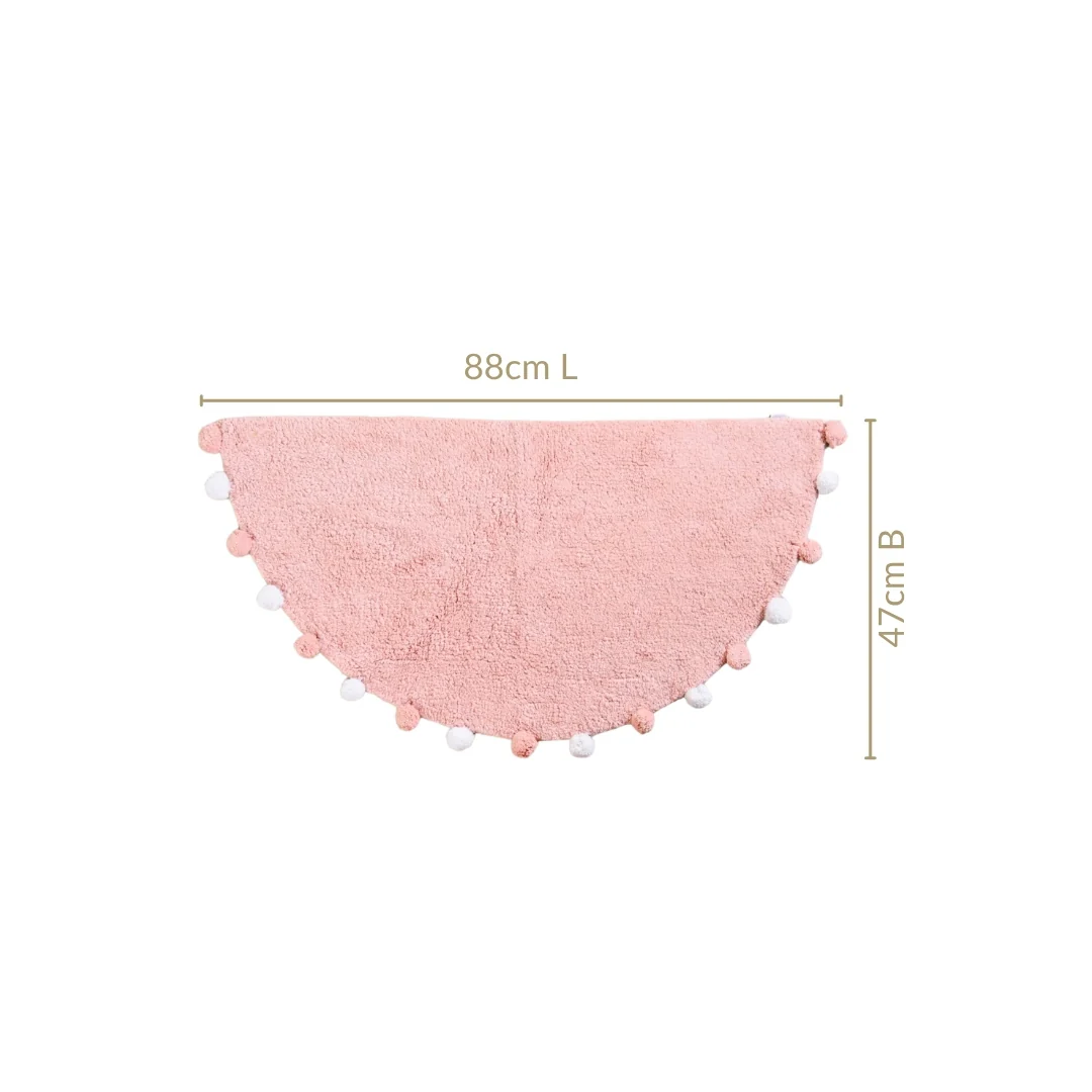 Blush Pink Pom Pom Pure Cotton Anti Slip Floor Mat 88x47cm - Image 2