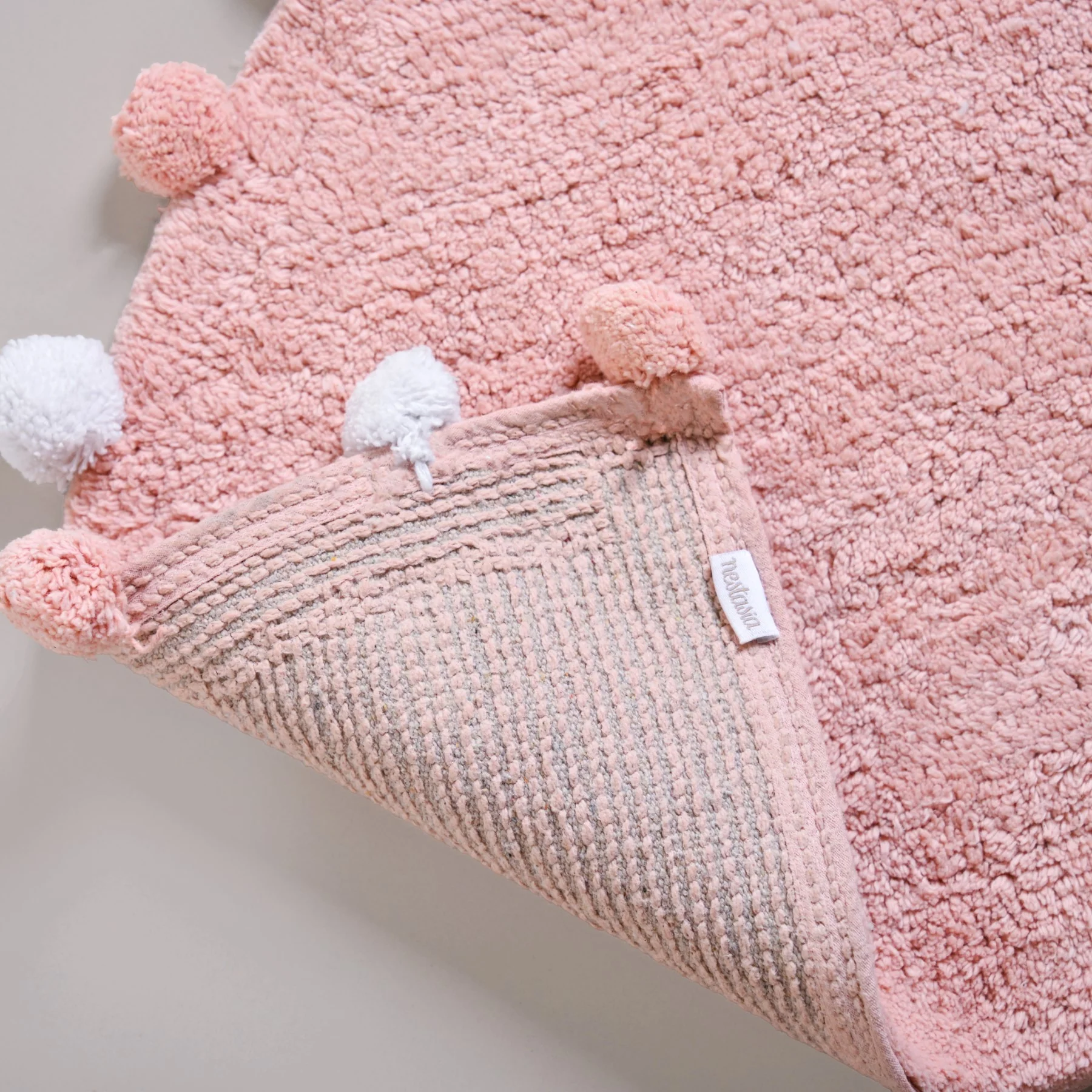 Blush Pink Pom Pom Pure Cotton Anti Slip Floor Mat 88x47cm - Image 6