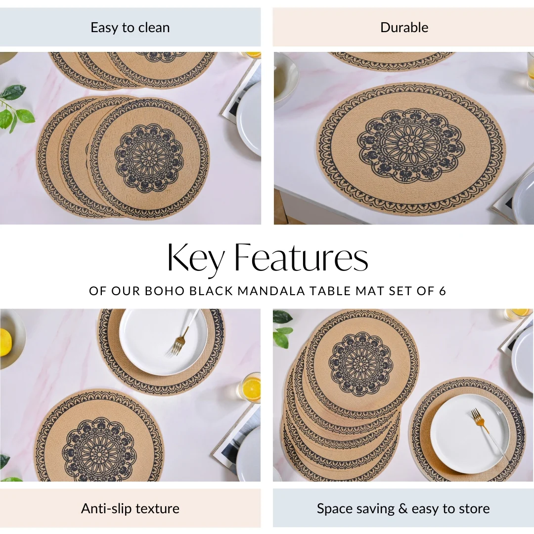 Boho Black Mandala Table Mat Set Of 6 - Image 5