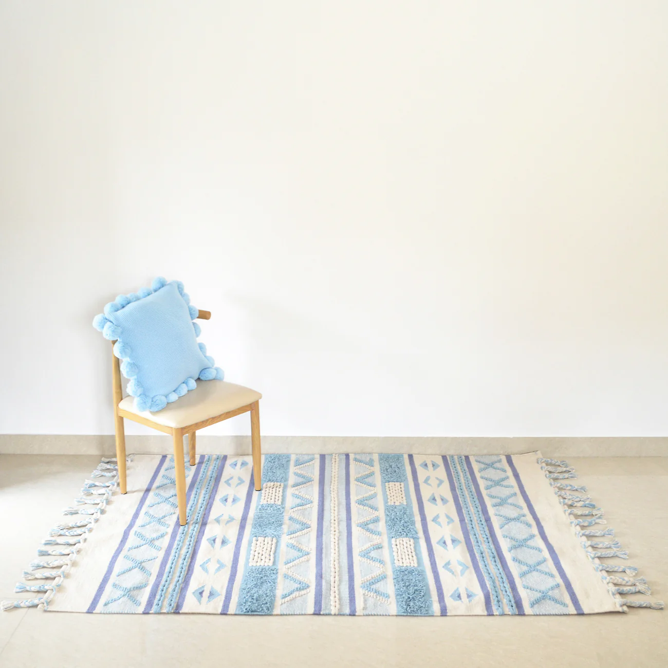 BOHO Bluebell Hand Woven Rug - Blue White & Natural - Image 2
