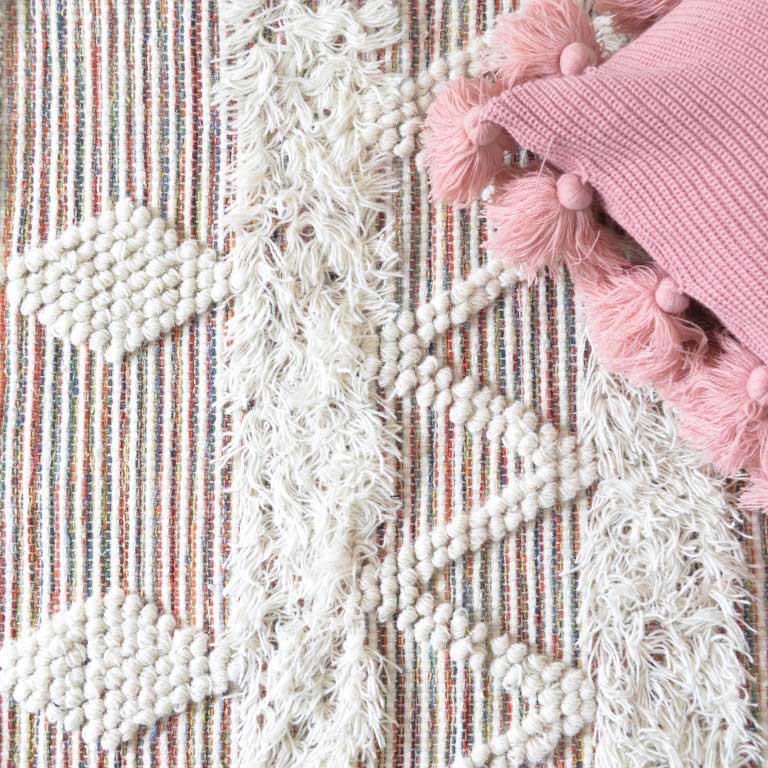 BOHO Ezra Hand Woven Rug - Multicolour & Natural White - Image 6