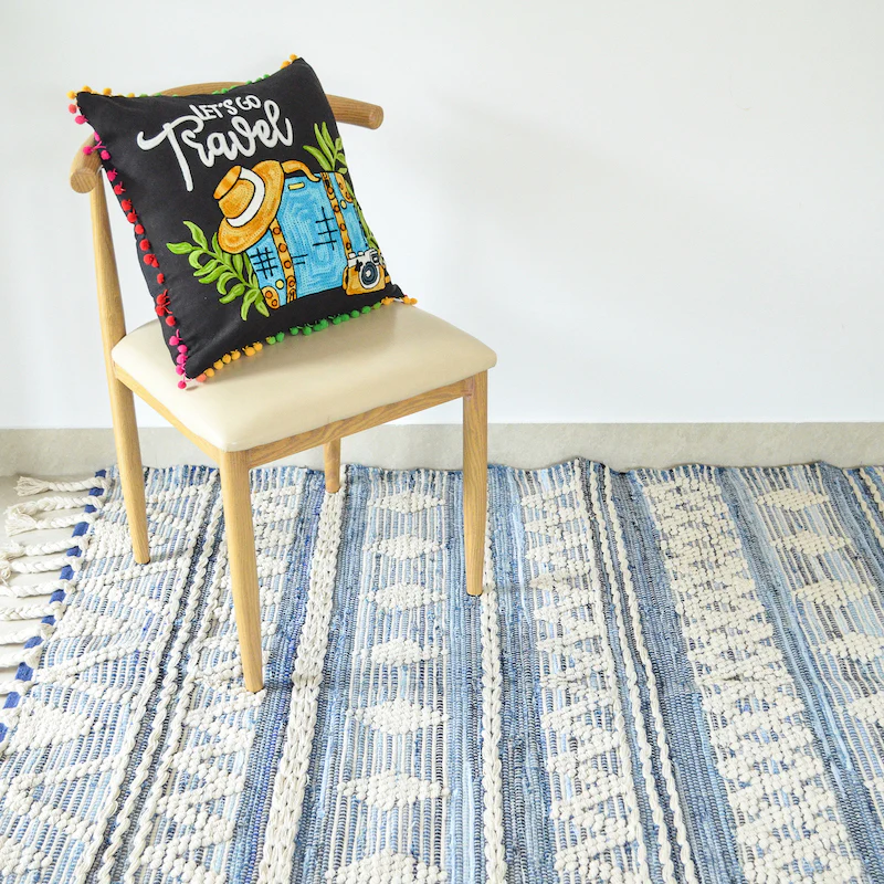 BOHO Kai Handwoven Rug - Blue & Natural - Image 2