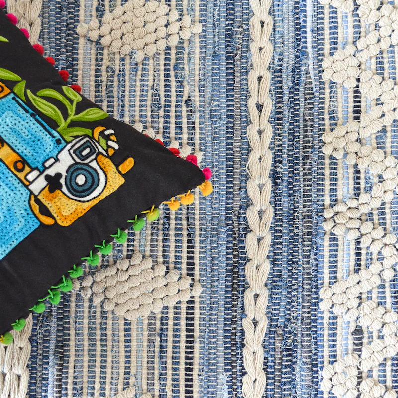BOHO Kai Handwoven Rug - Blue & Natural - Image 5