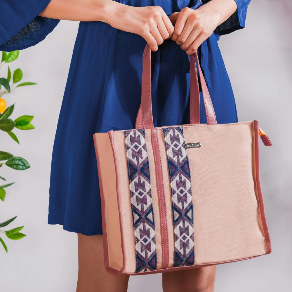Boho Shopper Bag Pink Small 12 x 10 Inch - Image 4