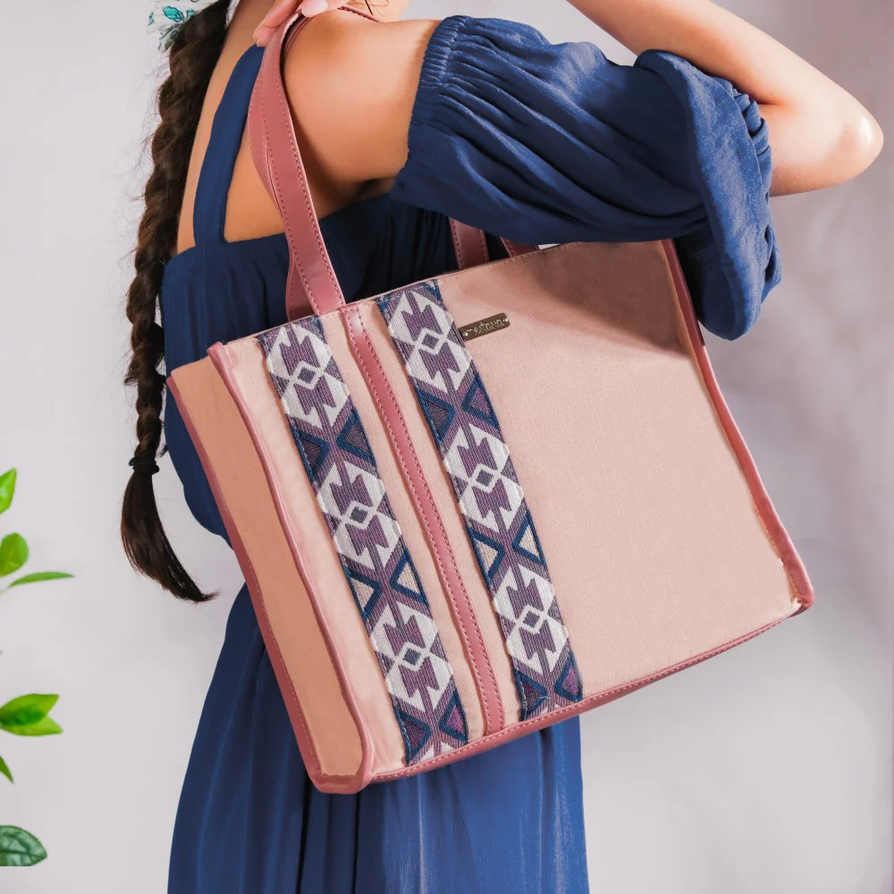 Boho Shopper Bag Pink Small 12 x 10 Inch - Image 5