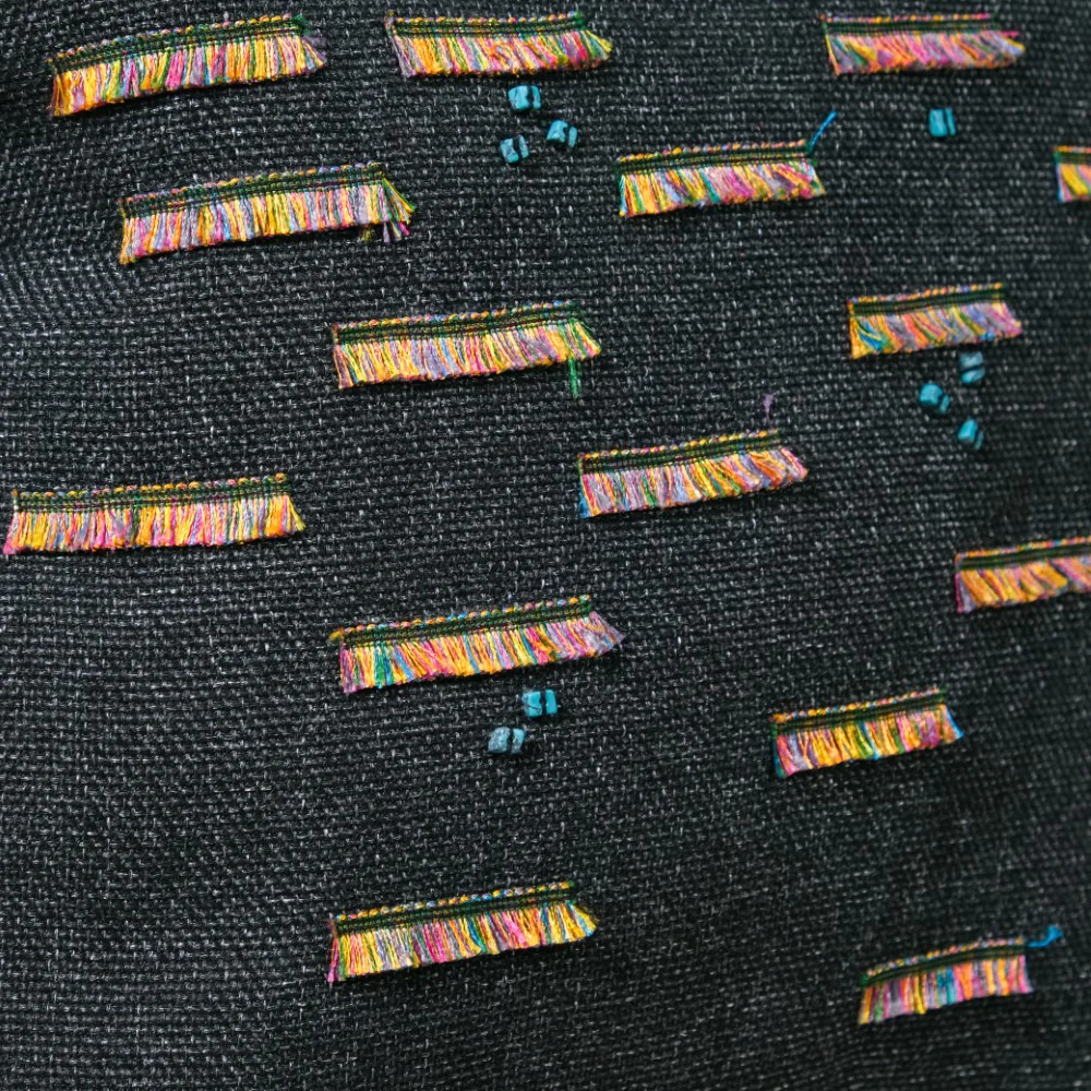 Boho Threadwork Beaded Jute Cushion Cover Black 16 x 16 Inch - Image 5