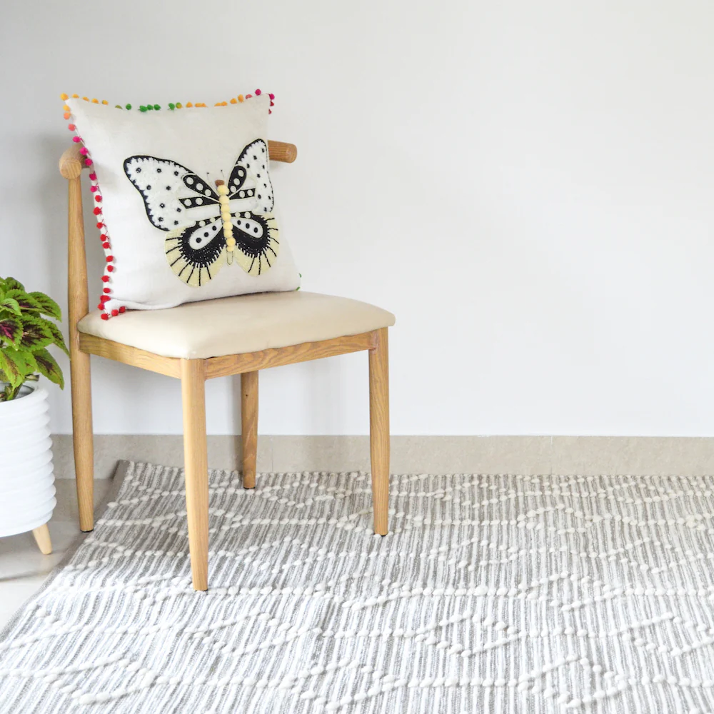 BOHO Vincent Hand Woven Rug - Grey & White - Image 6