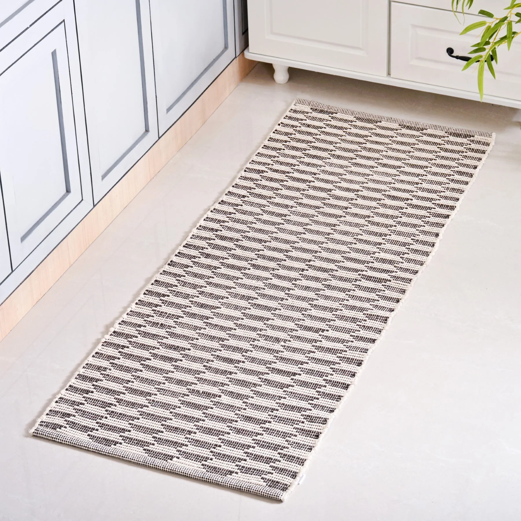 Boho Weave Floor Runner Cotton Mat Brown White 134x50cm - Image 8