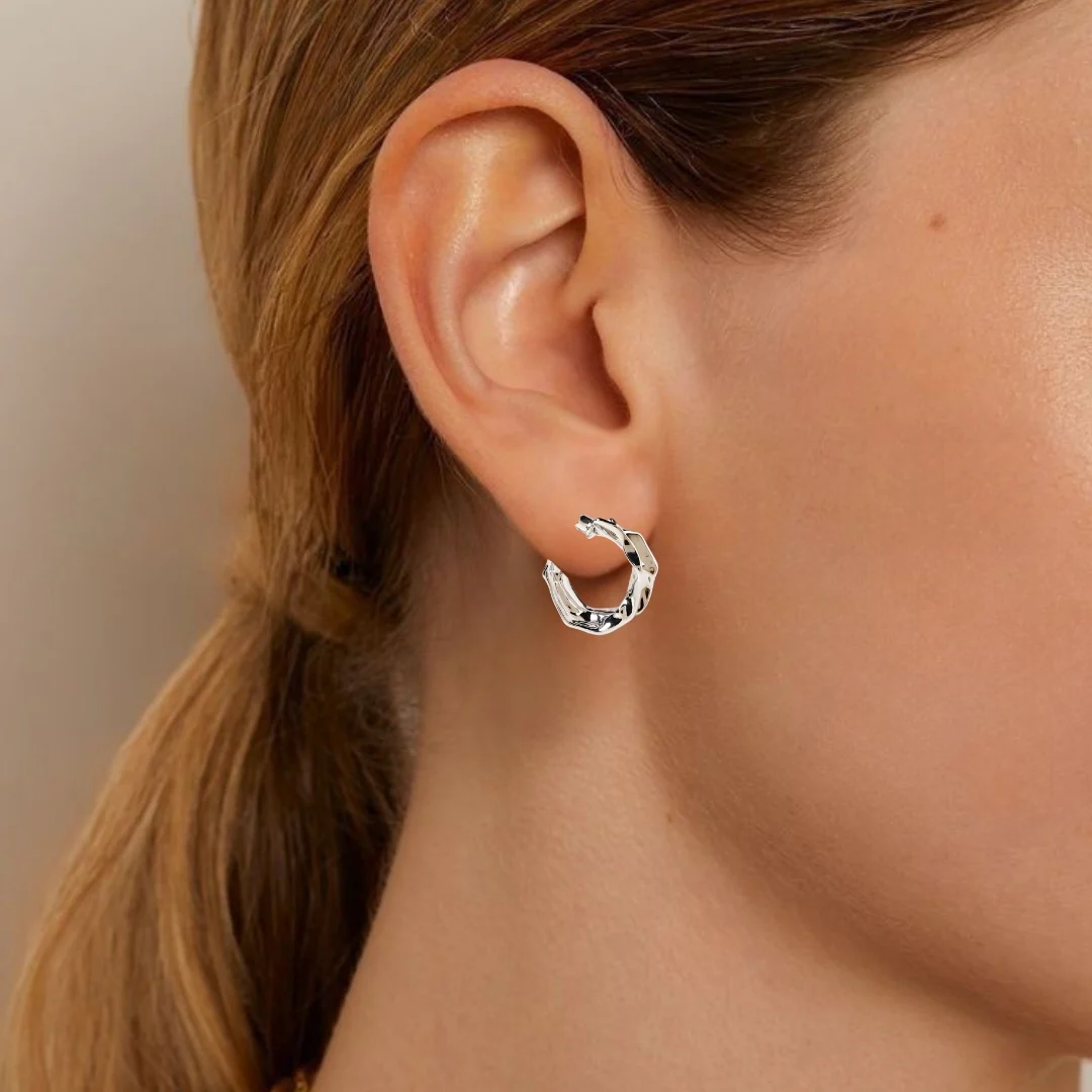 Bold Abstraction Silver Hoop Earrings - Image 2