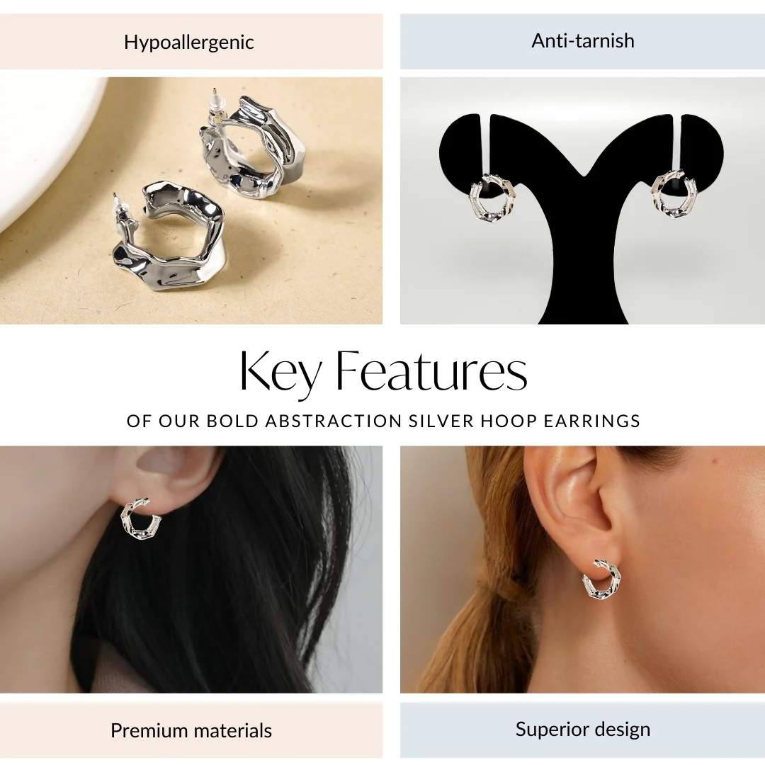 Bold Abstraction Silver Hoop Earrings - Image 4