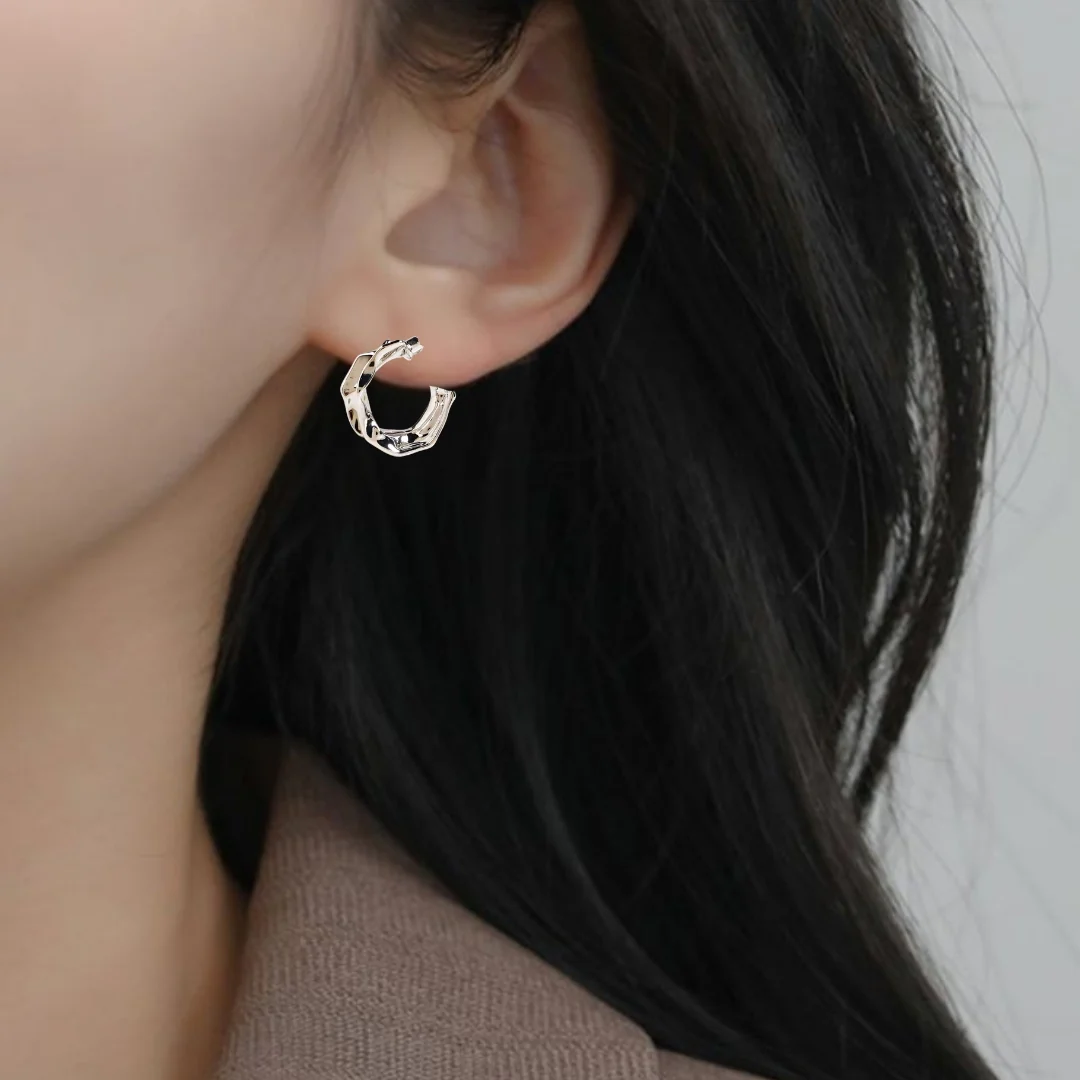 Bold Abstraction Silver Hoop Earrings - Image 5