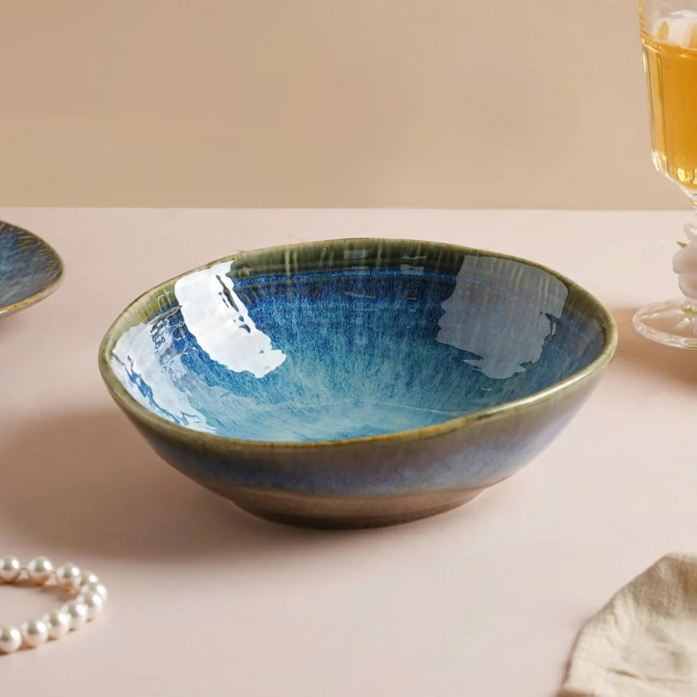 Boracay Organic Shaped Serving Bowl Blue 550 ml - Image 5