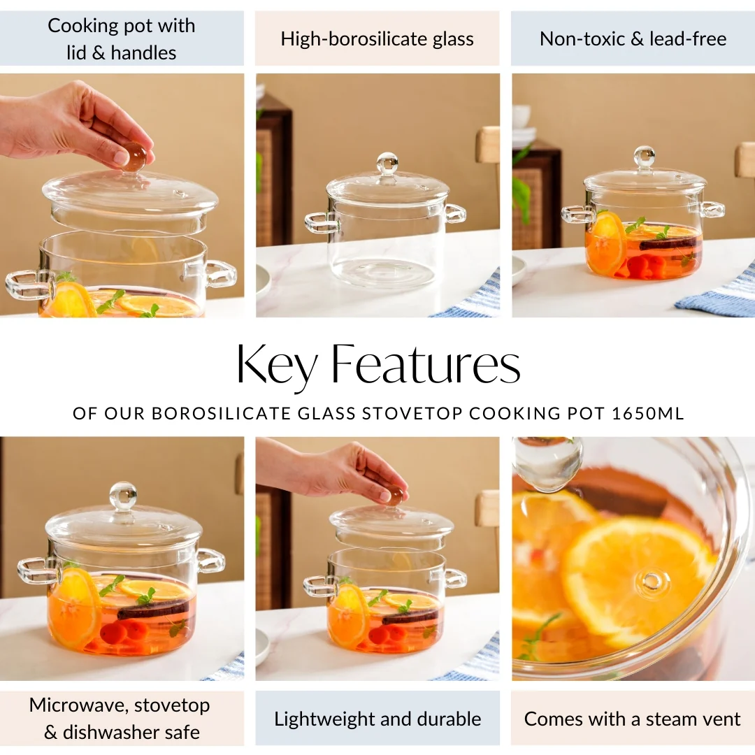 Borosilicate Glass Stovetop Cooking Pot 1650ml - Image 5