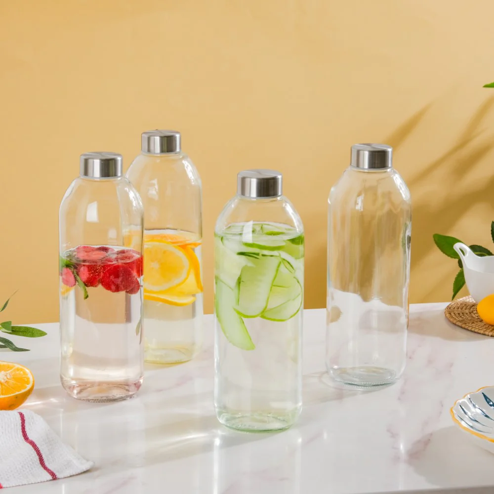 Borosilicate Glass Water Bottle Set Of 4 1 L