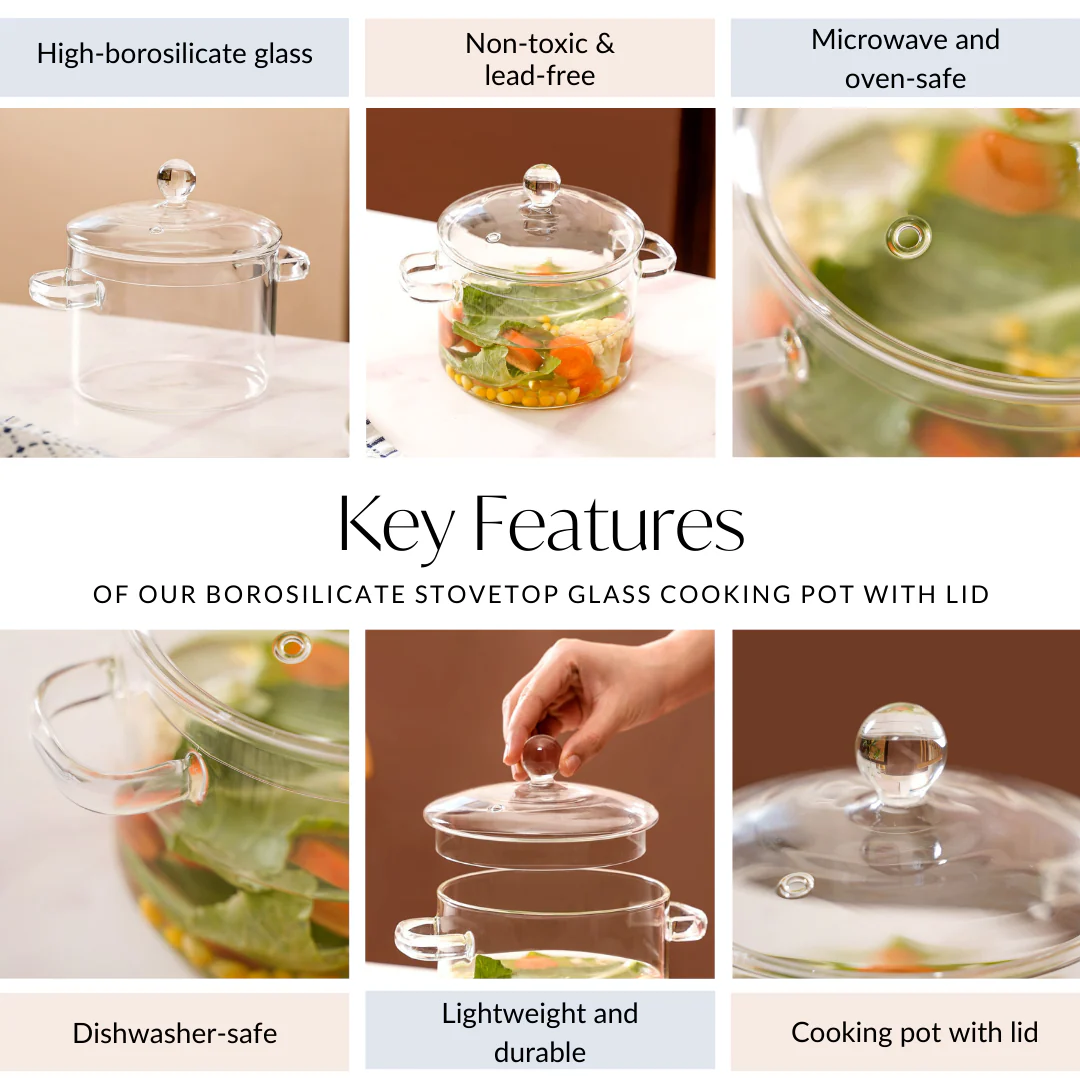 Borosilicate Stovetop Glass Cooking Pot With Lid 1300ml - Image 5
