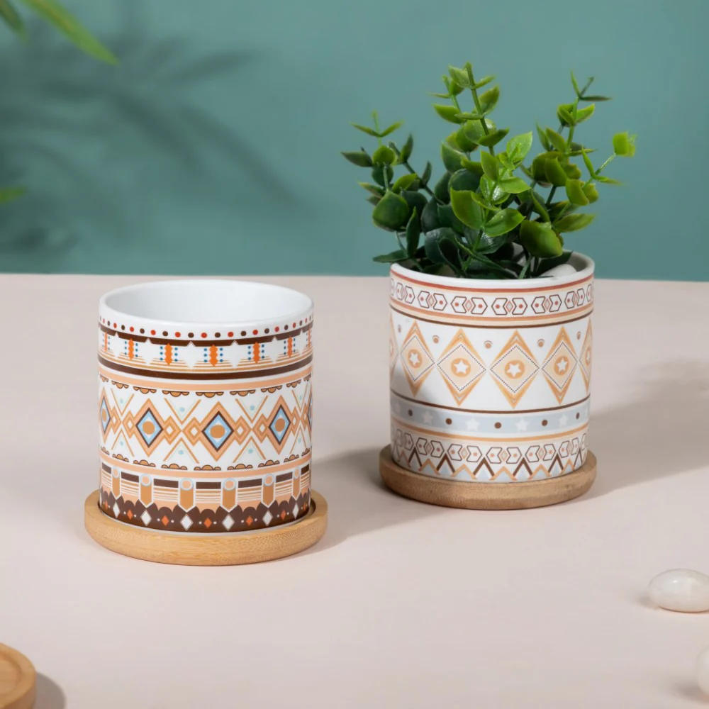 Botanic Expressions Ceramic Planter With Coaster Set Of 2 - Image 2