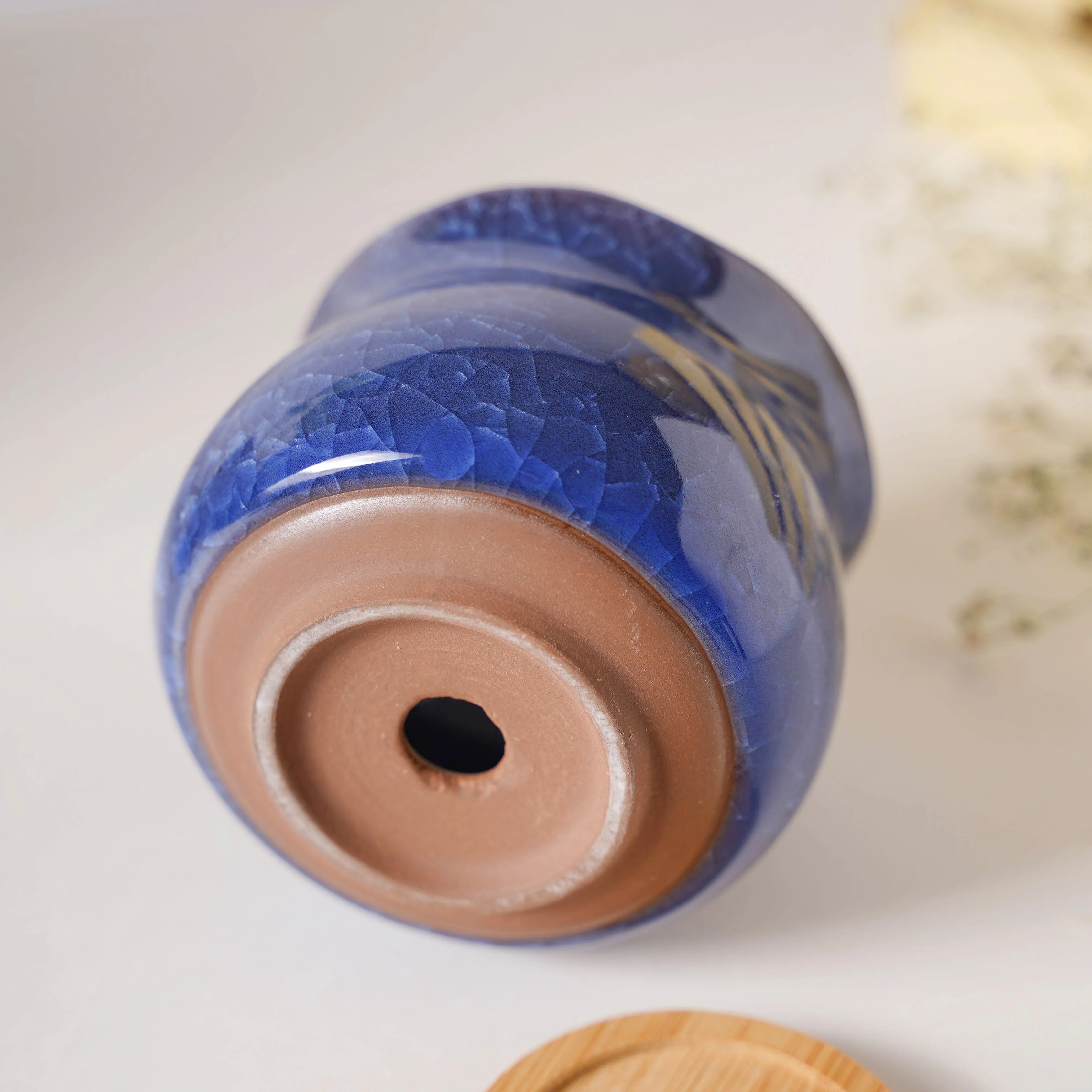 Botanica Azure Ceramic Planter With Coaster - Image 10