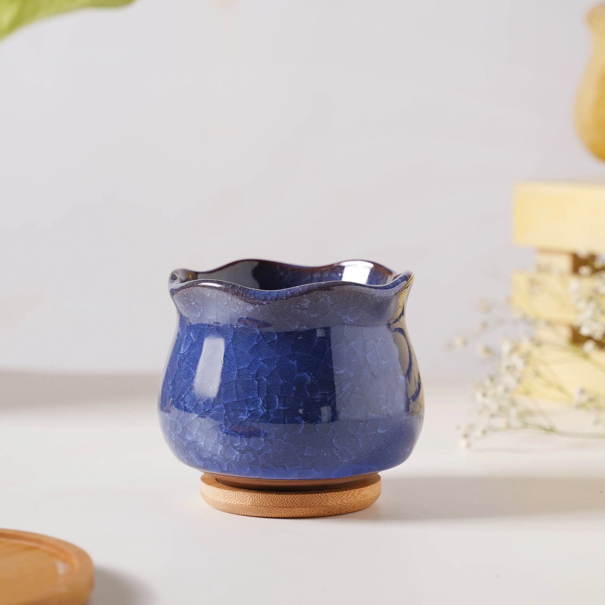 Botanica Azure Ceramic Planter With Coaster - Image 3