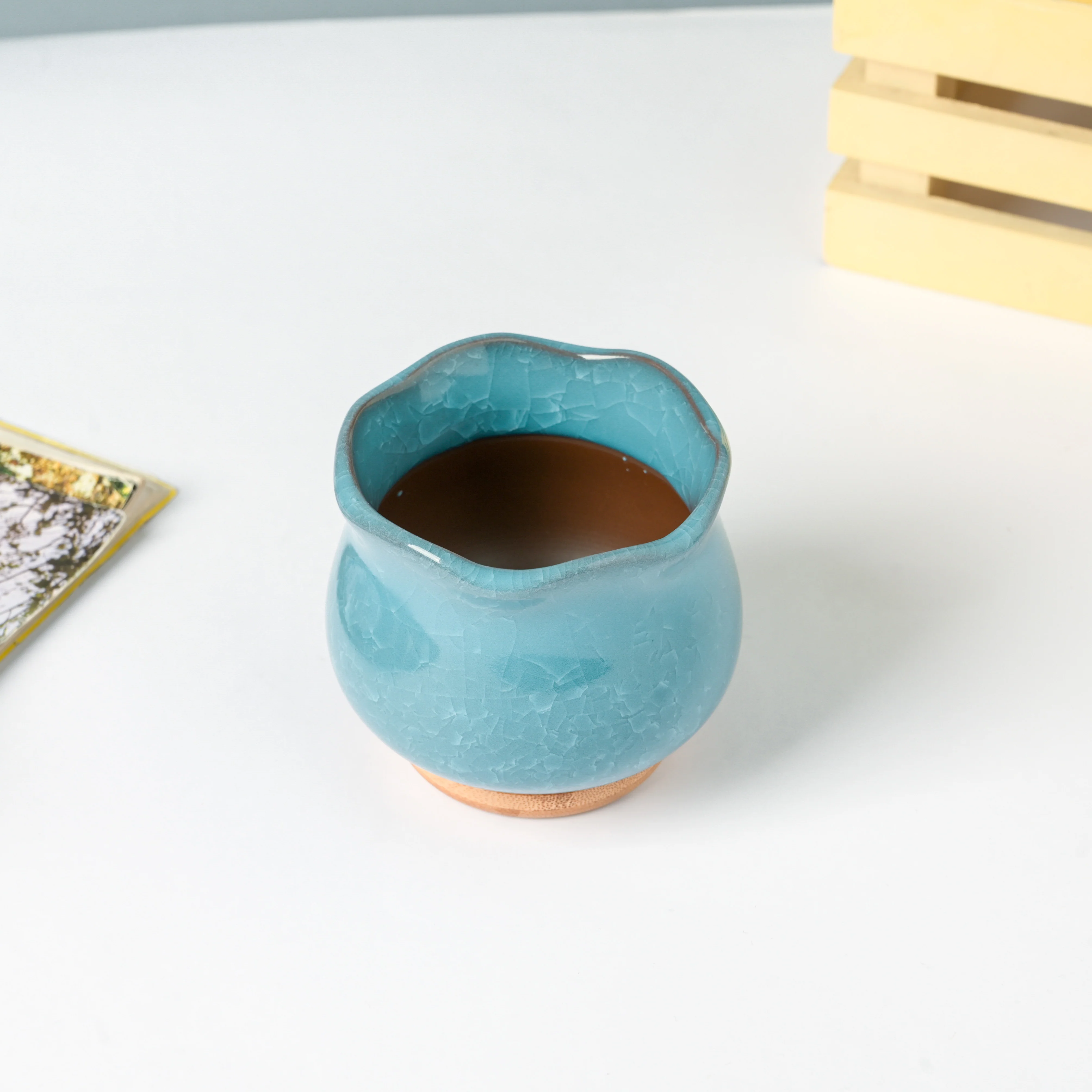 Botanica Blue Ceramic Planter With Coaster - Image 4