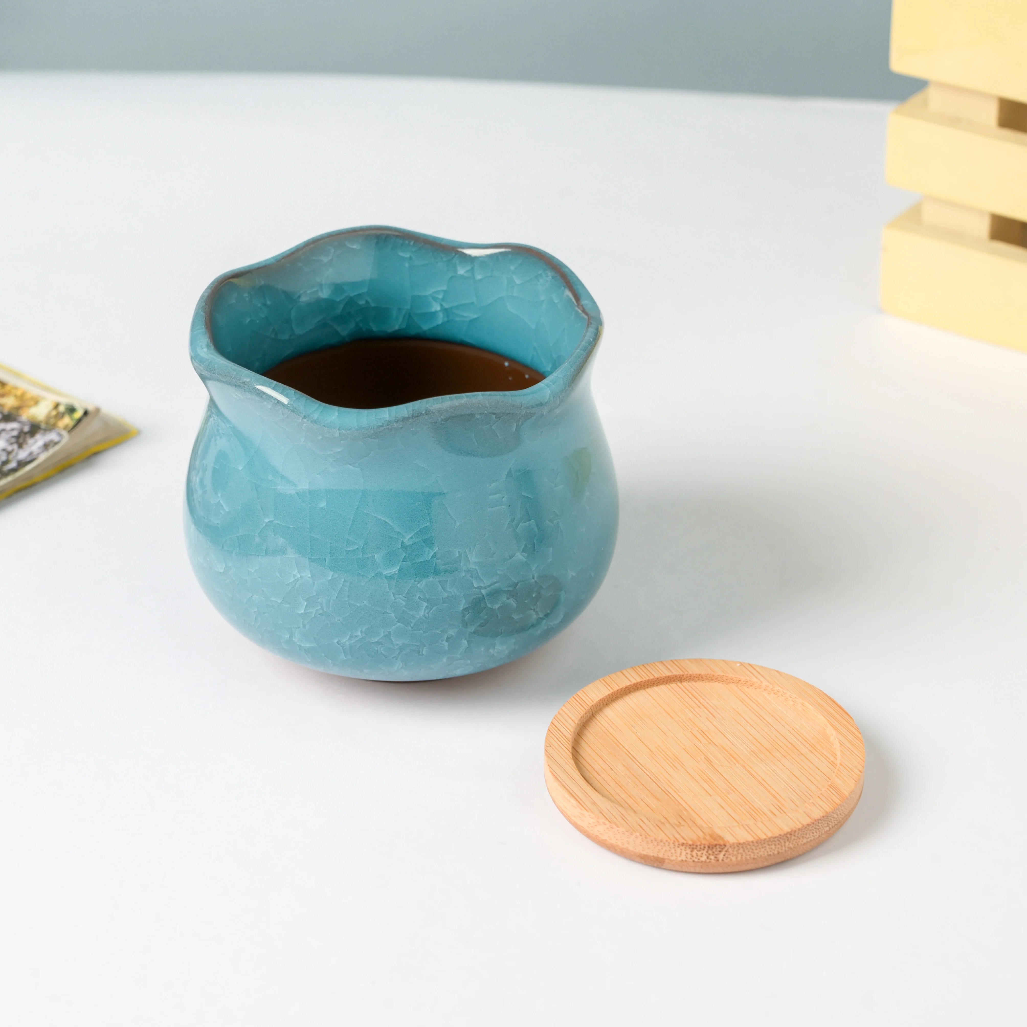 Botanica Blue Ceramic Planter With Coaster - Image 5