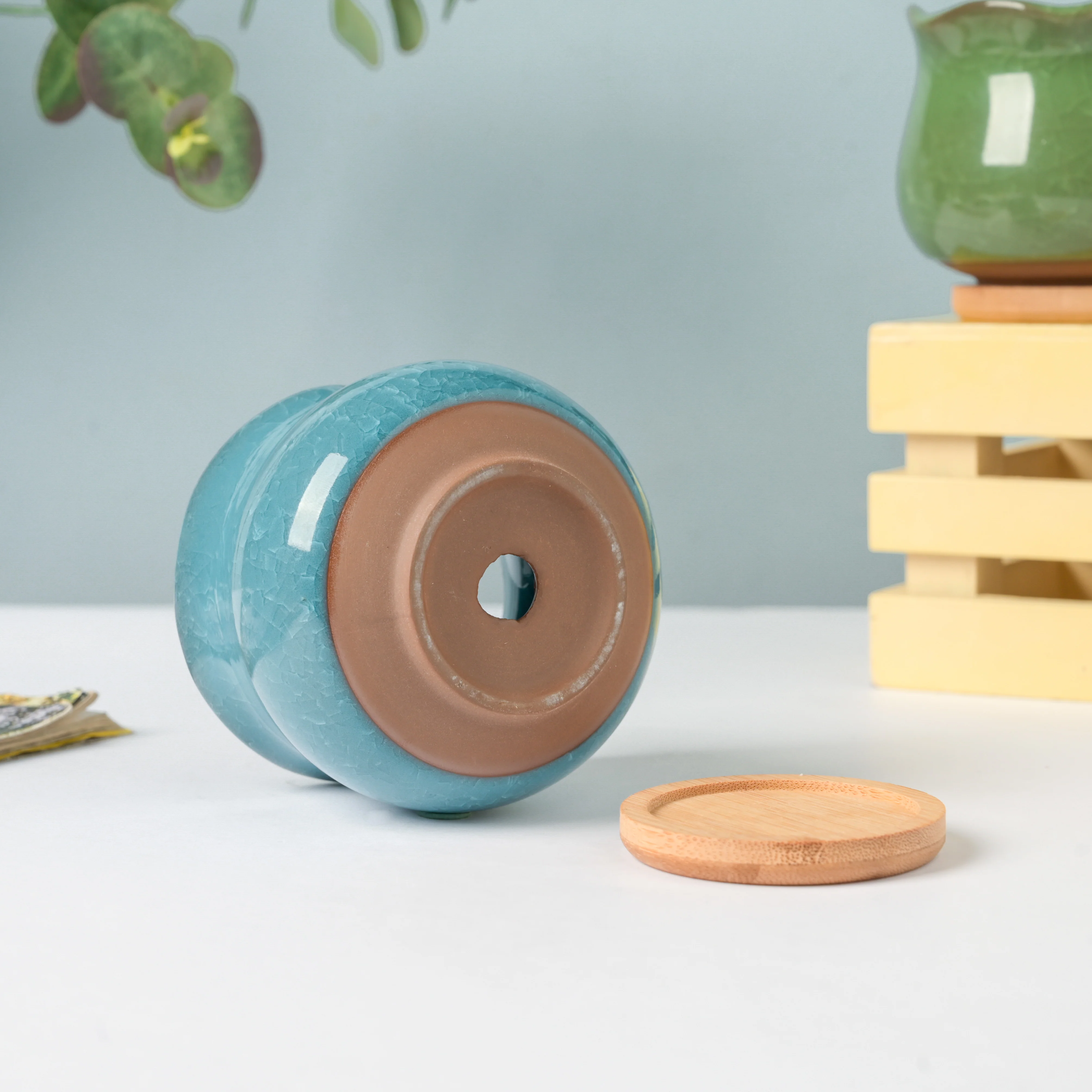 Botanica Blue Ceramic Planter With Coaster - Image 7