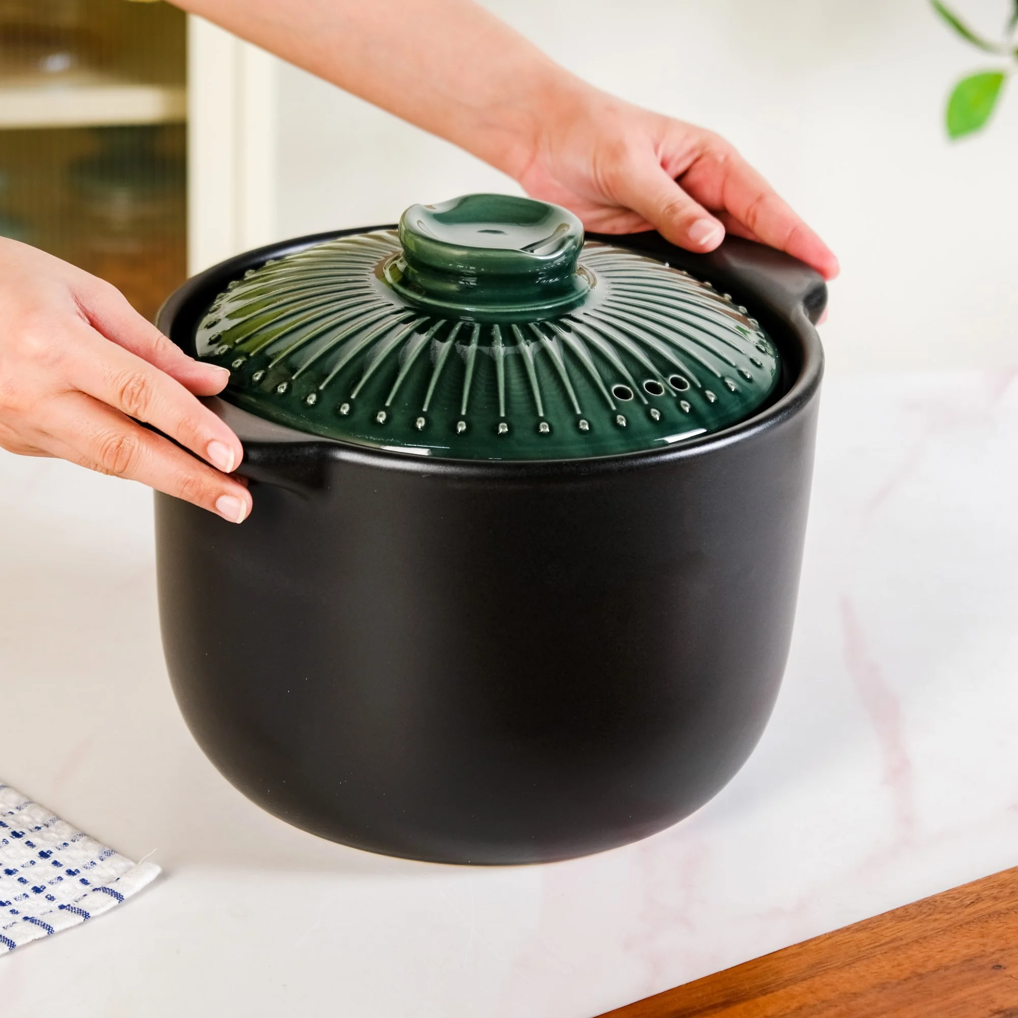 Botanica Ceramic Cooking Pot With Lid Green 5700ml - Image 2