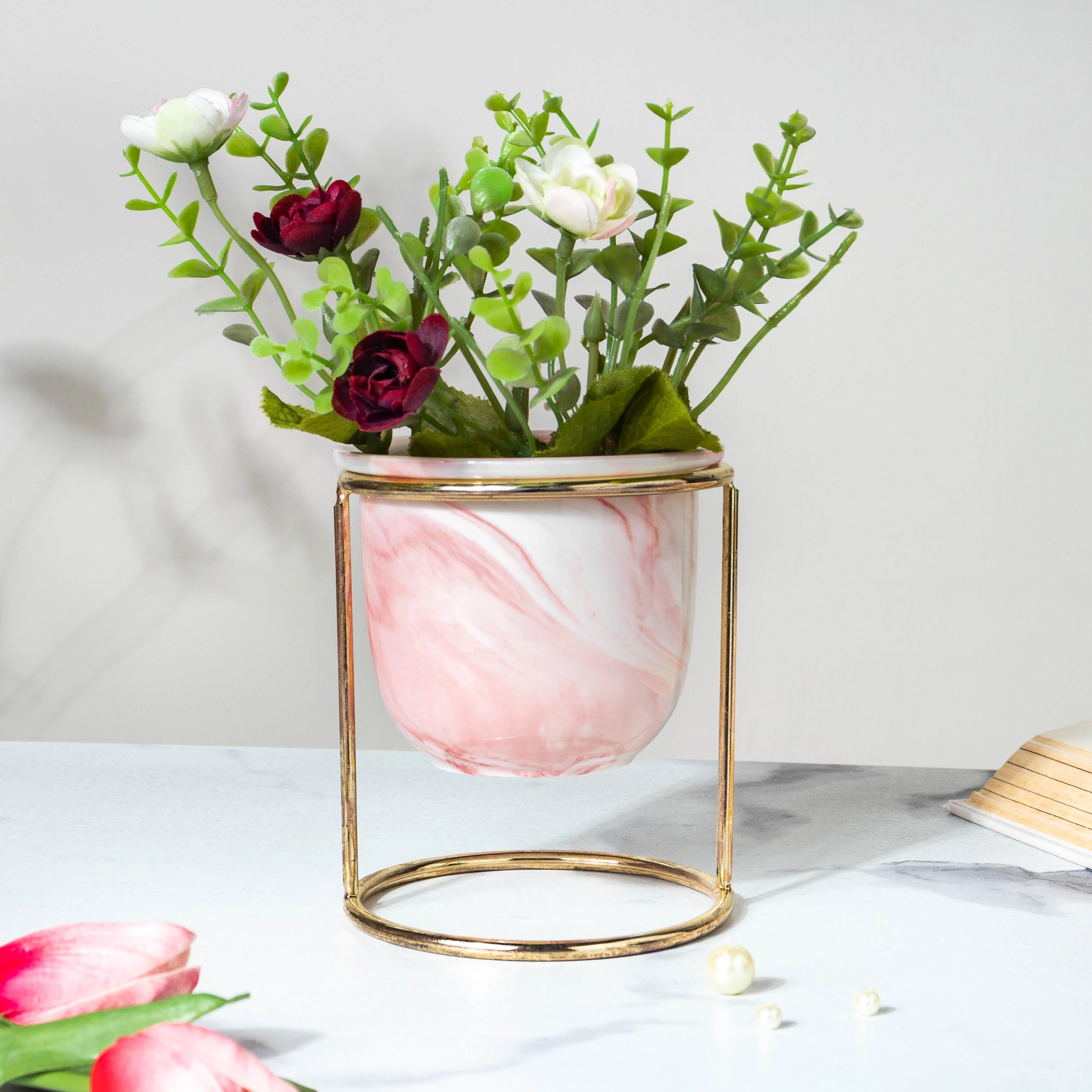 Botanica Marble Pink Planter with Stand - Image 3