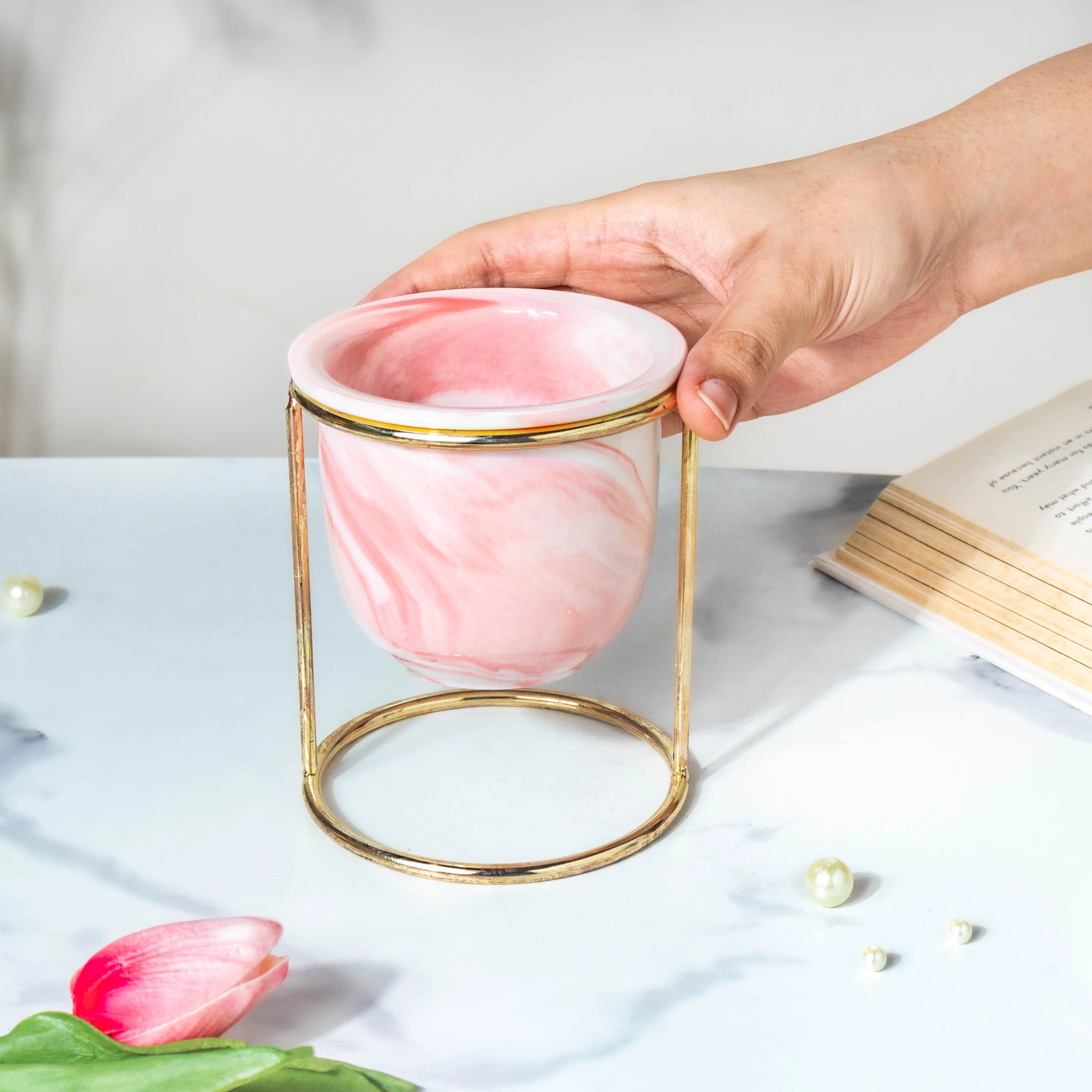 Botanica Marble Pink Planter with Stand - Image 6