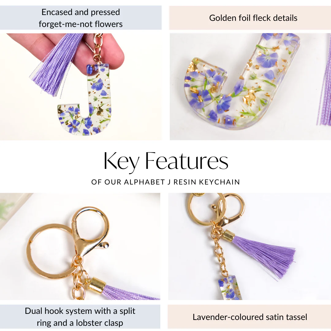 Botanical Harmony Letter J Resin Art Keychain - Image 5