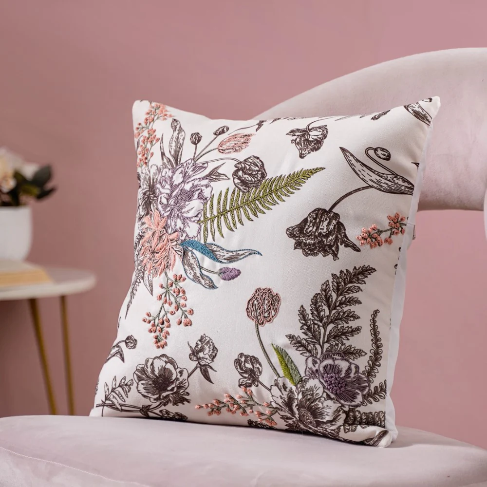 Bouquet Cushion Cover With Hand Embroidery 16 x 16 Inch - Image 2