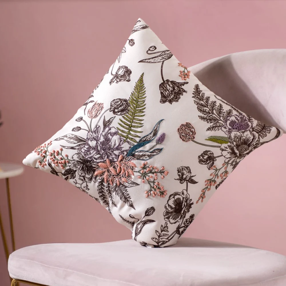 Bouquet Cushion Cover With Hand Embroidery 16 x 16 Inch - Image 4