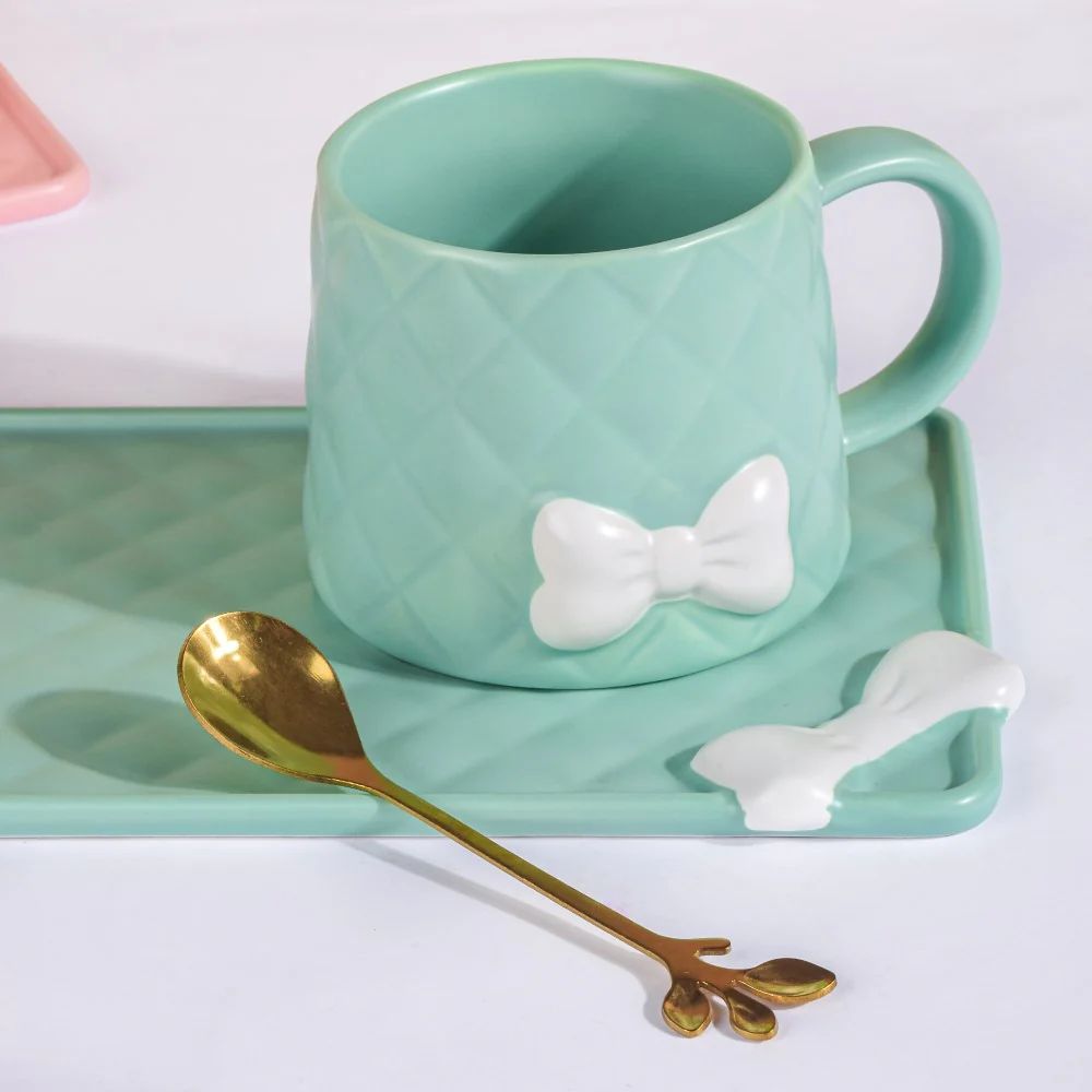 Bow Cup With Rectangular Plate Green 260 ml - Image 6