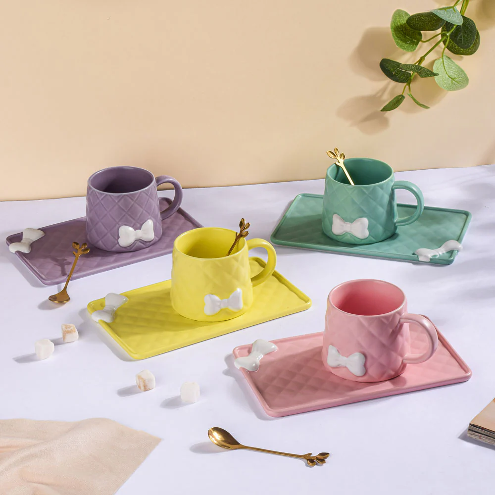 Bow Cup With Rectangular Plate Yellow 260 ml - Image 8