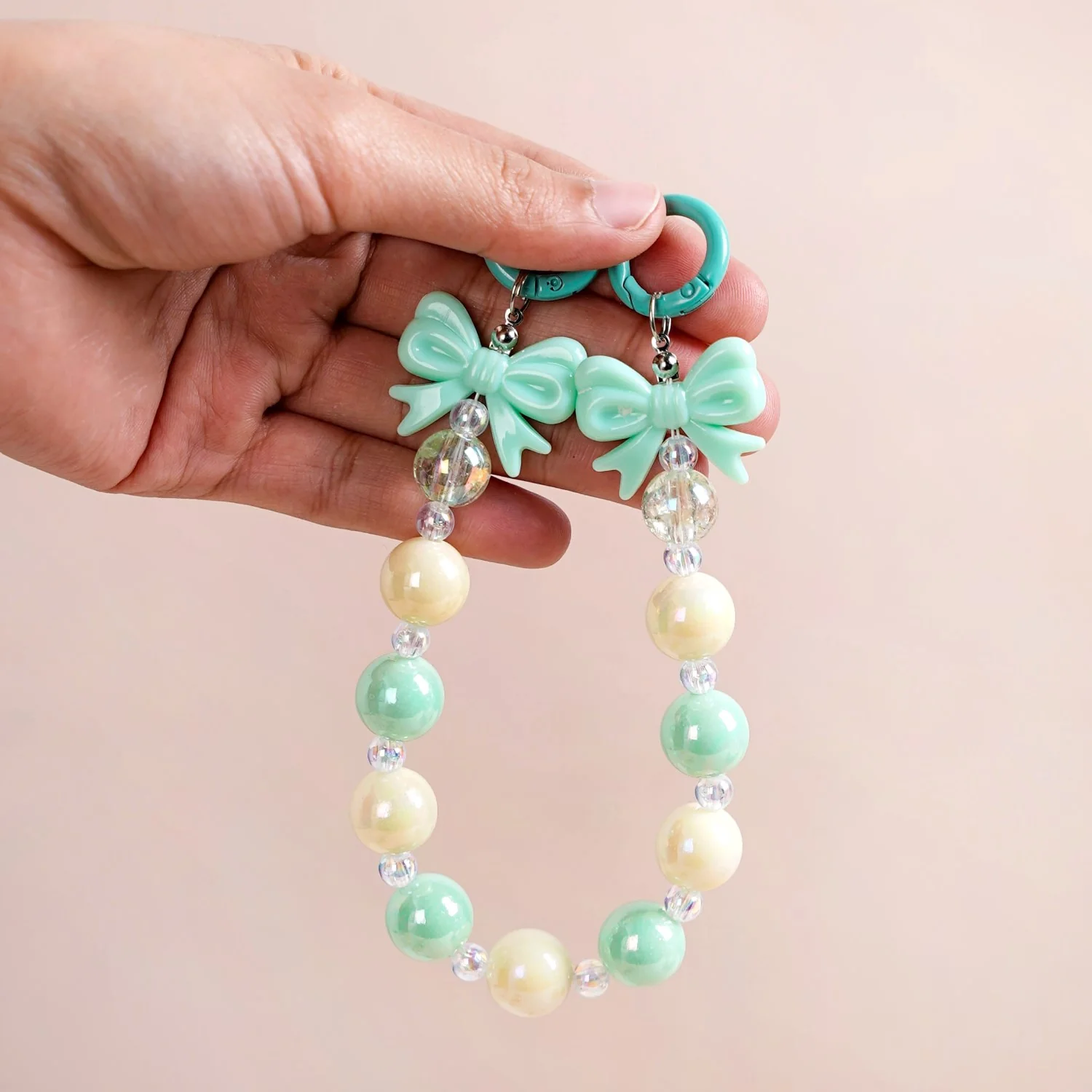 Bows And Beads Keychain Mint And White - Image 2