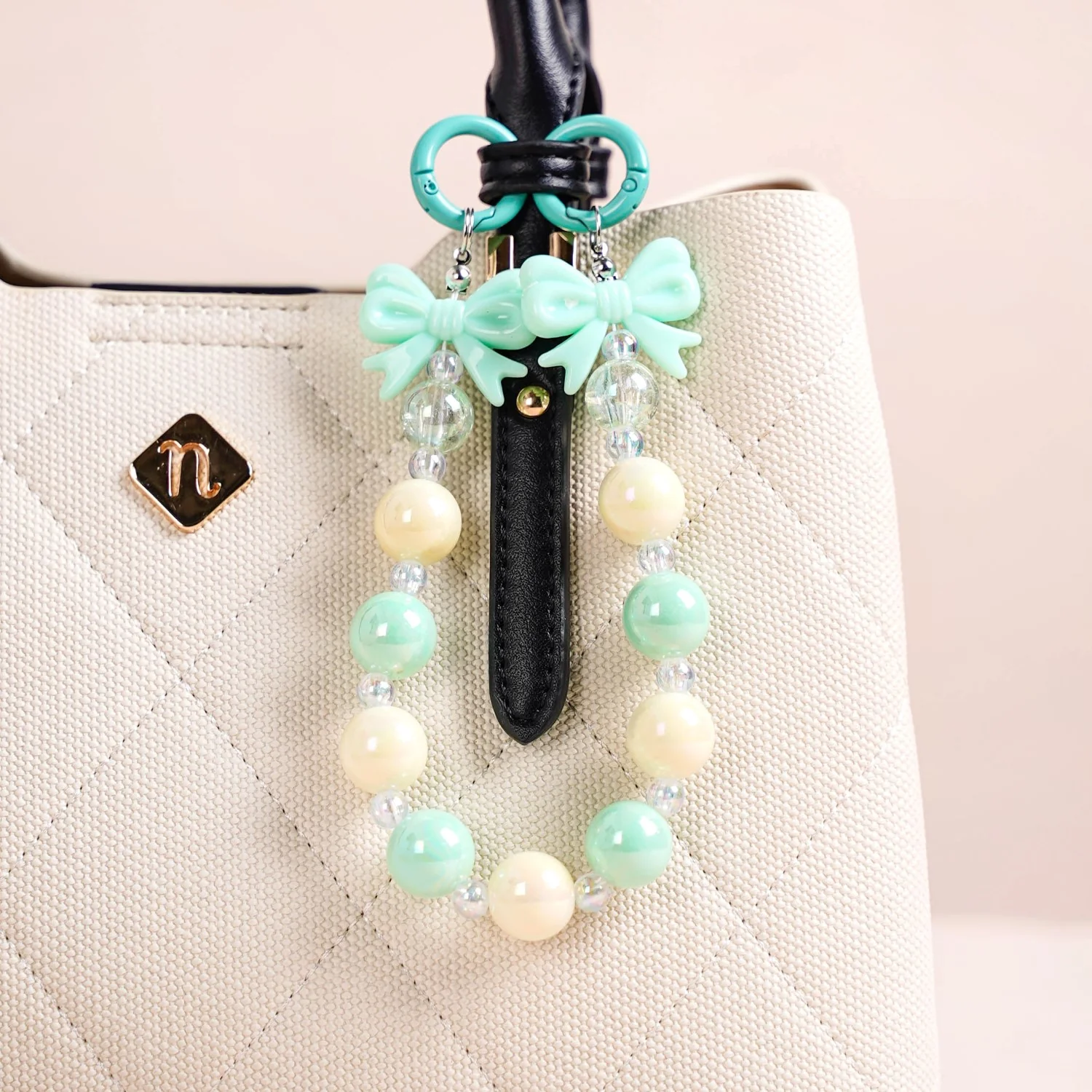 Bows And Beads Keychain Mint And White - Image 9