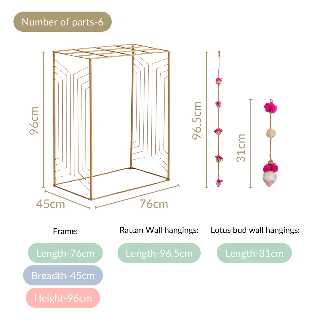 Box Frame Metal Backdrop With Floral Wall Hangings 38 Inch - Image 4