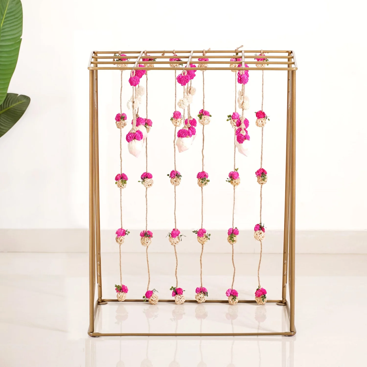 Box Frame Metal Backdrop With Floral Wall Hangings 38 Inch - Image 7