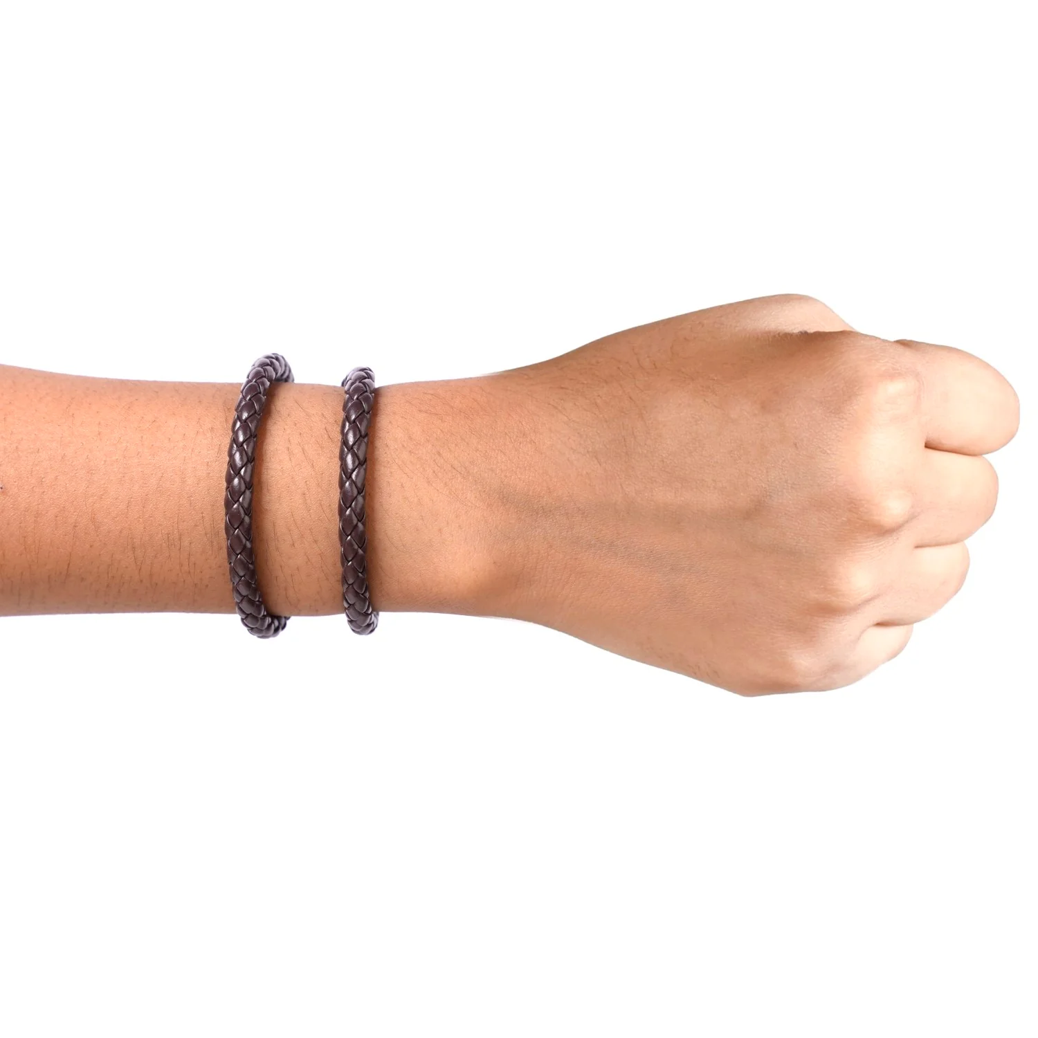 Braided Solid Brown Unisex Bracelet Set Of 2 - Image 3