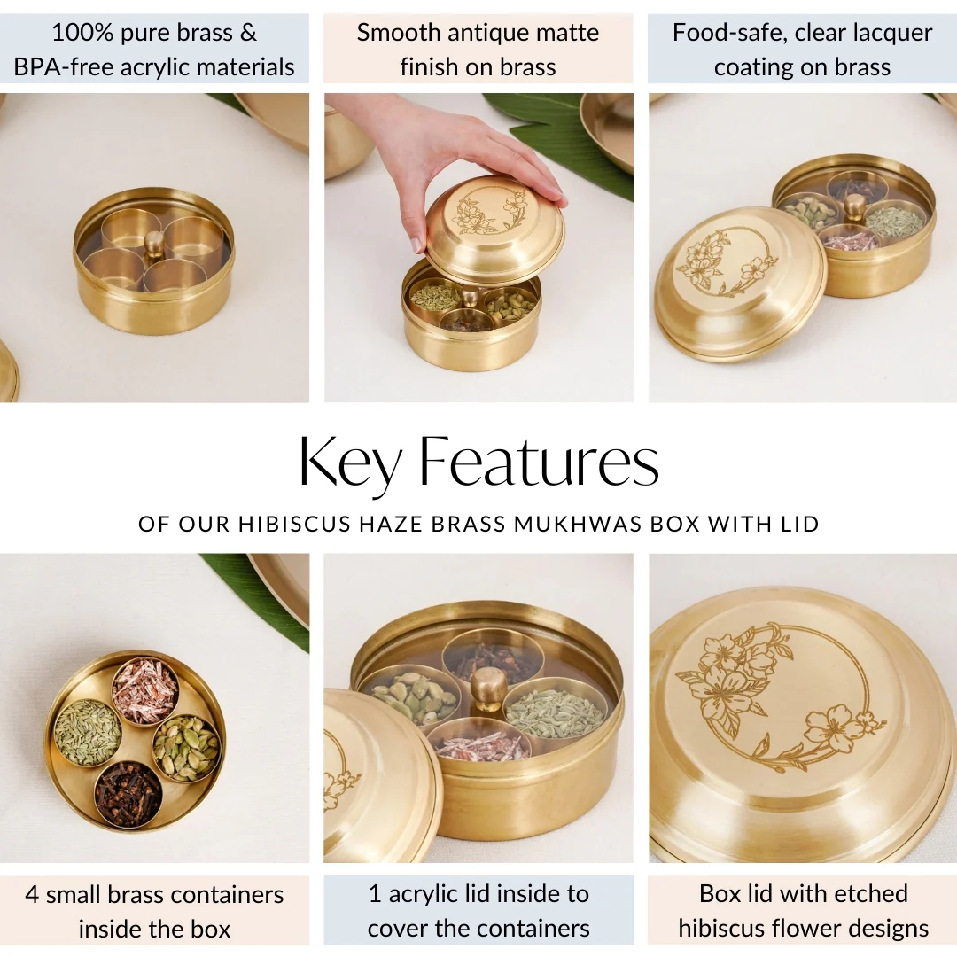 Brass Hibiscus Mukhwas Box with Lid – Traditional Spice Storage Container - Image 5