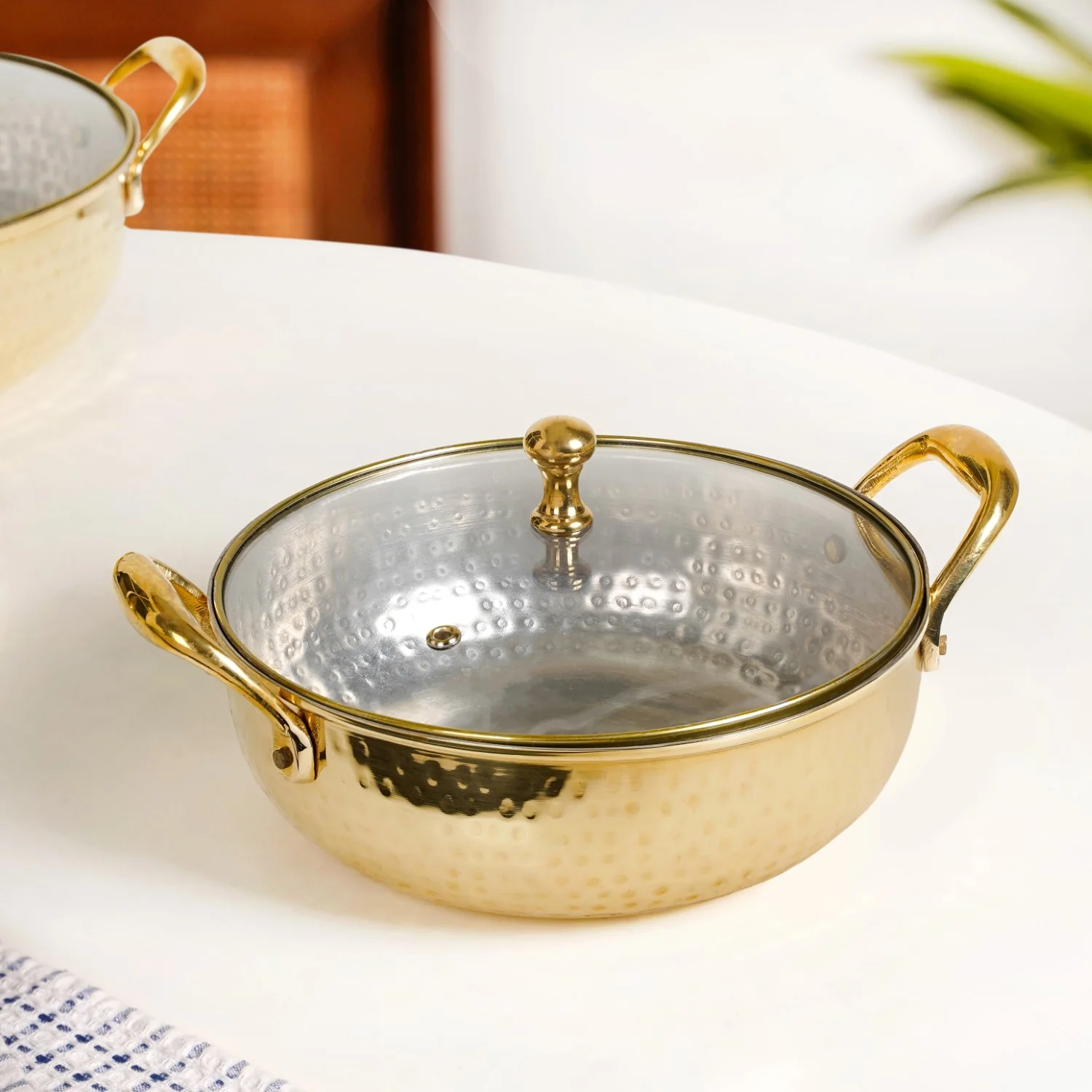Brass Kadhai With See through Glass Lid 2500ml