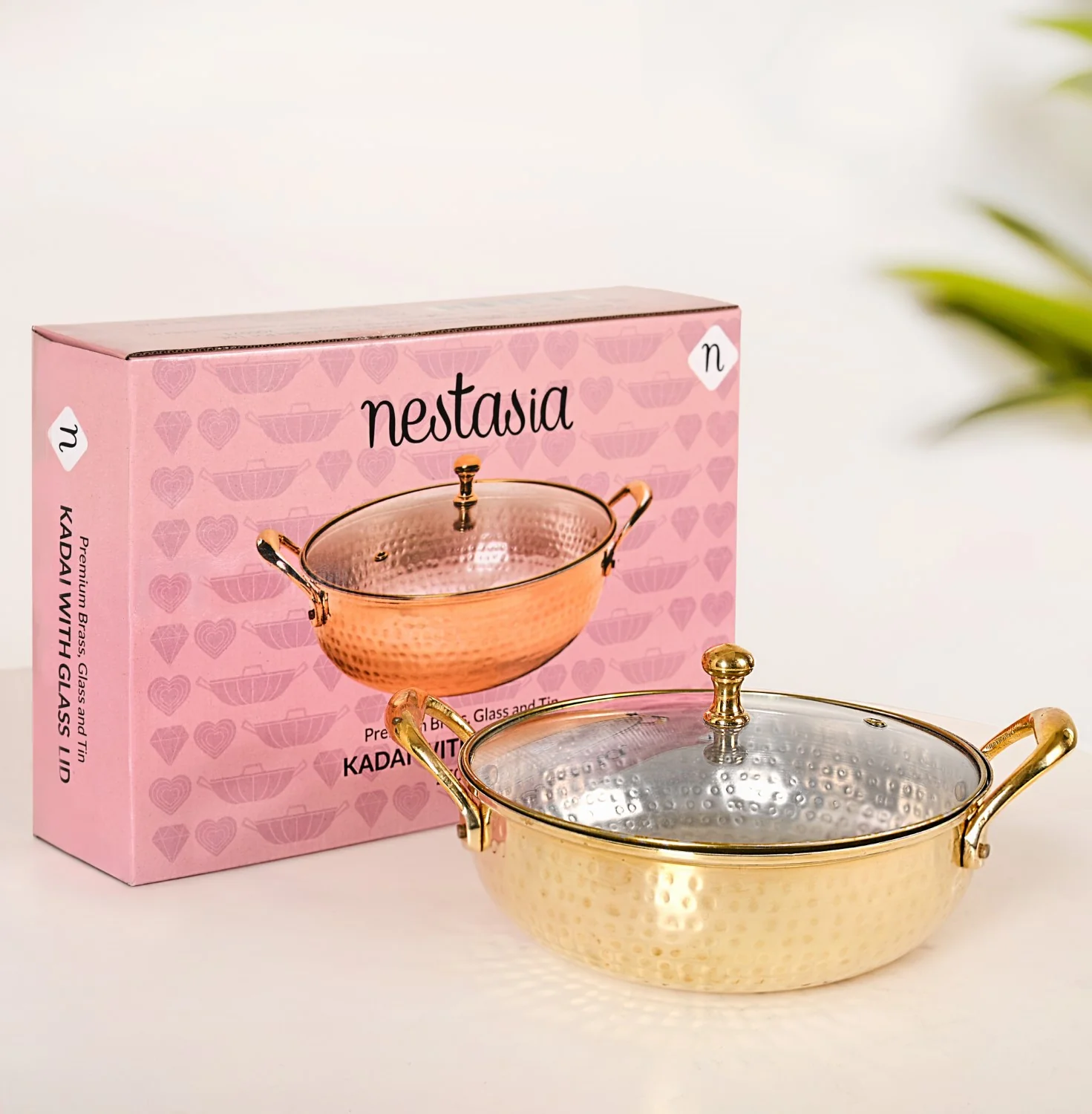 Brass Kadhai With See through Glass Lid 2500ml - Image 2